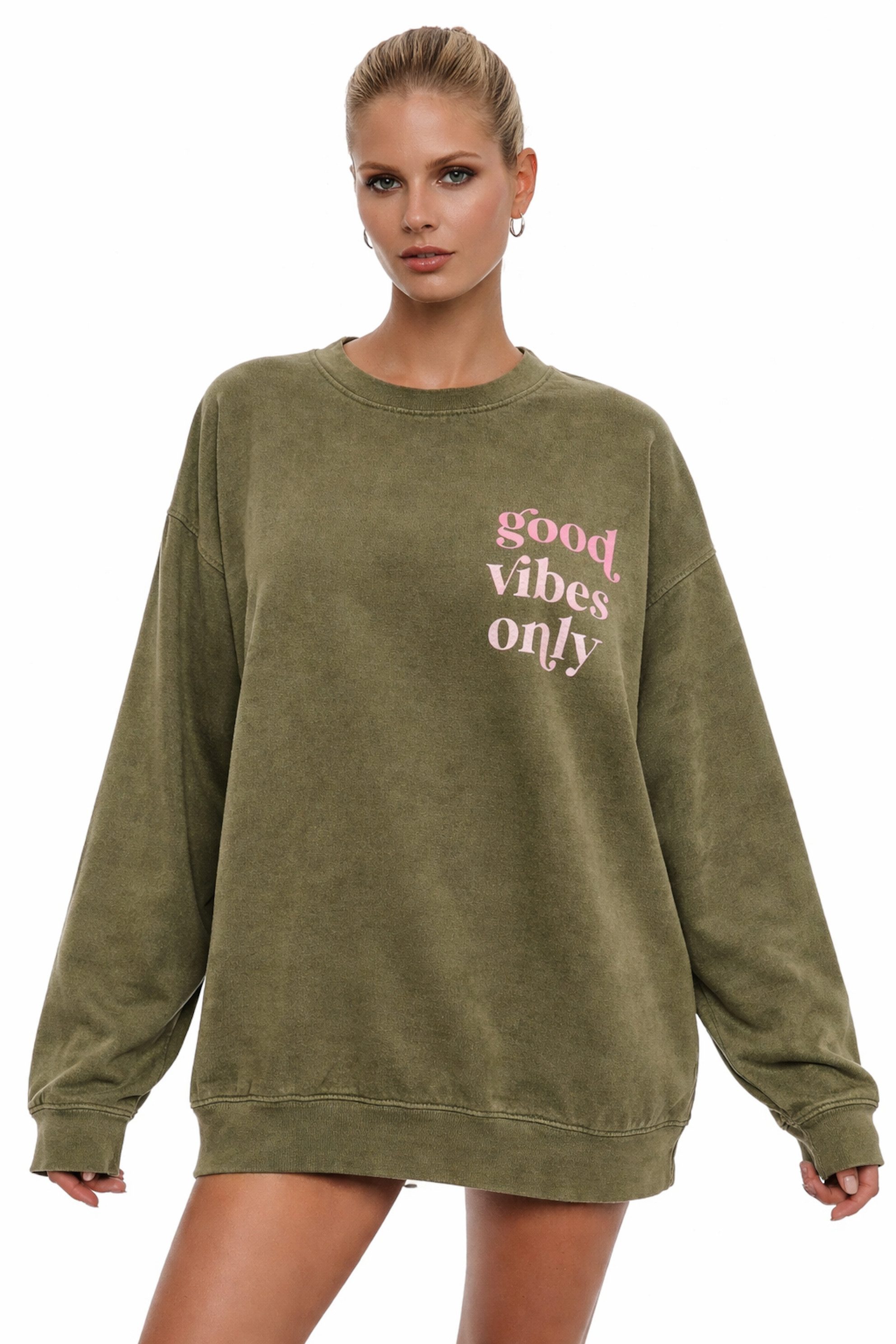 Sweatshirt Worldclassca Oversized Sweatshirt Good Vibes Print Langarm Pullover