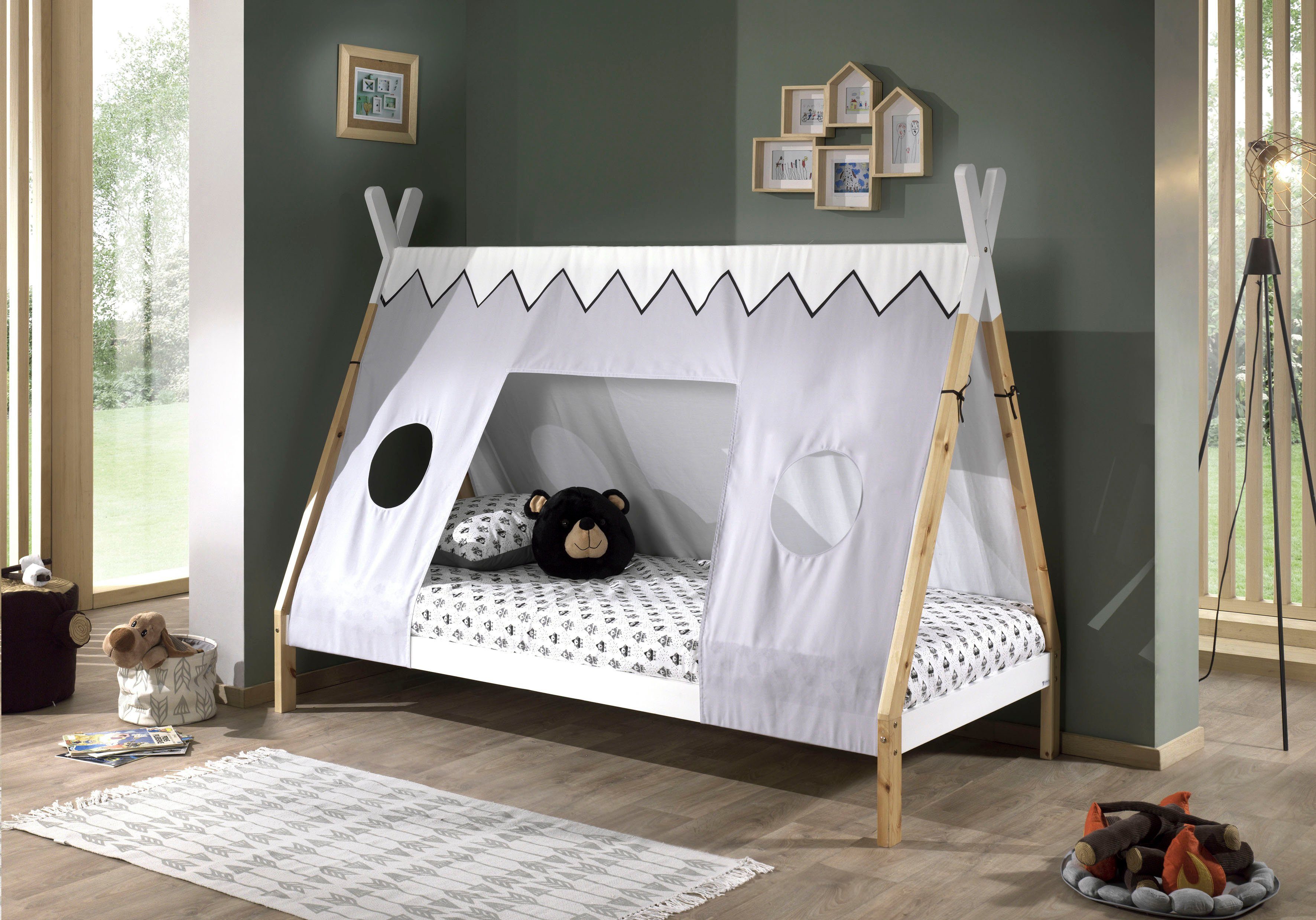 Vipack Kinderbett Tipi (Made in Europe), mit Rolllattenrost und Zeltdach, wahlweise mit Schublade