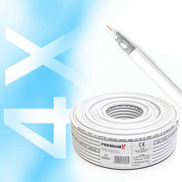 PremiumX 25m PROFI Koaxial Kabel 135 dB 4-Fach geschirmt REINES KUPFER TV-Kabel