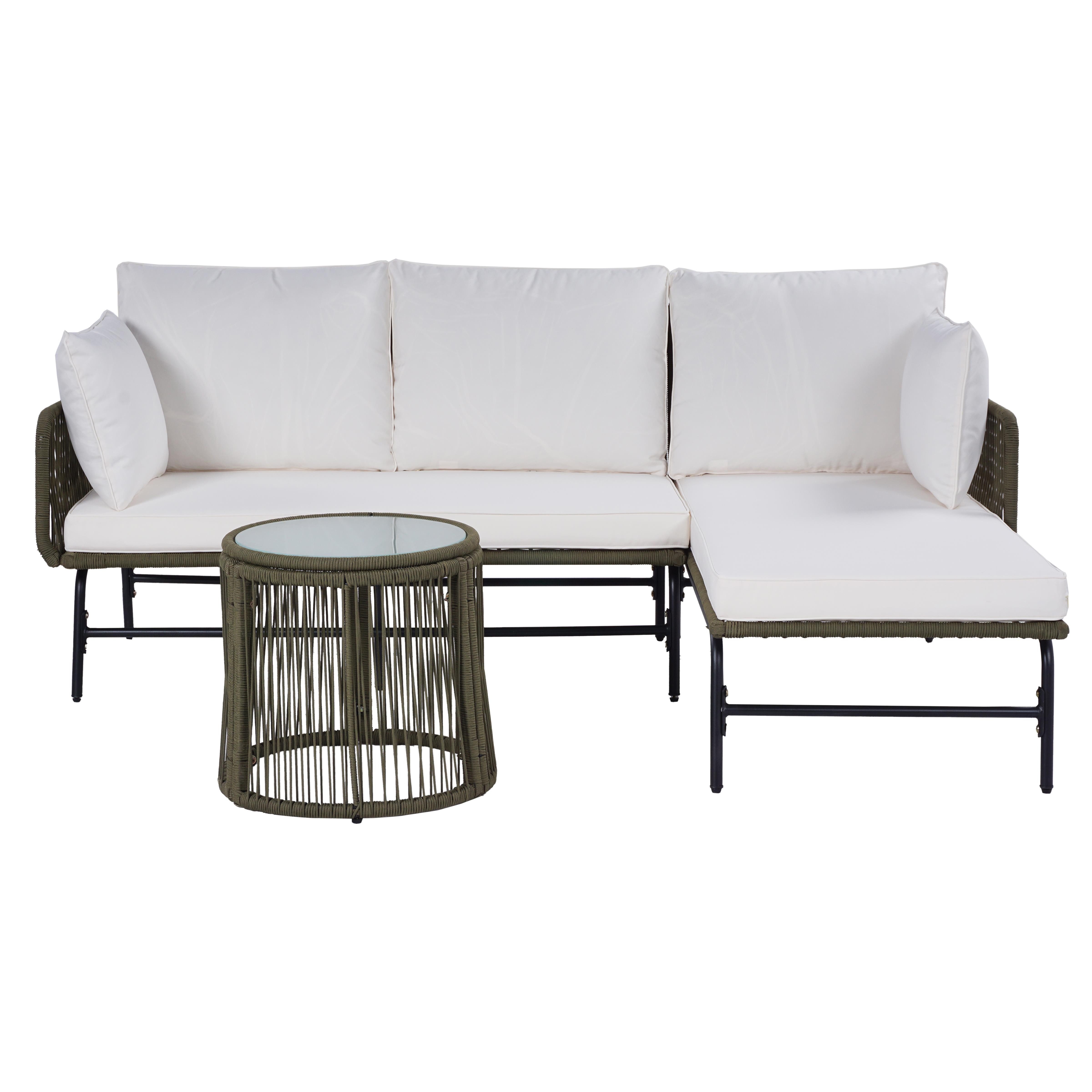 ESTEXO Sitzgruppe Gartenmöbel Set Lounge Rope Seil-Optik Gartenbank Gartenset Oliv Grü