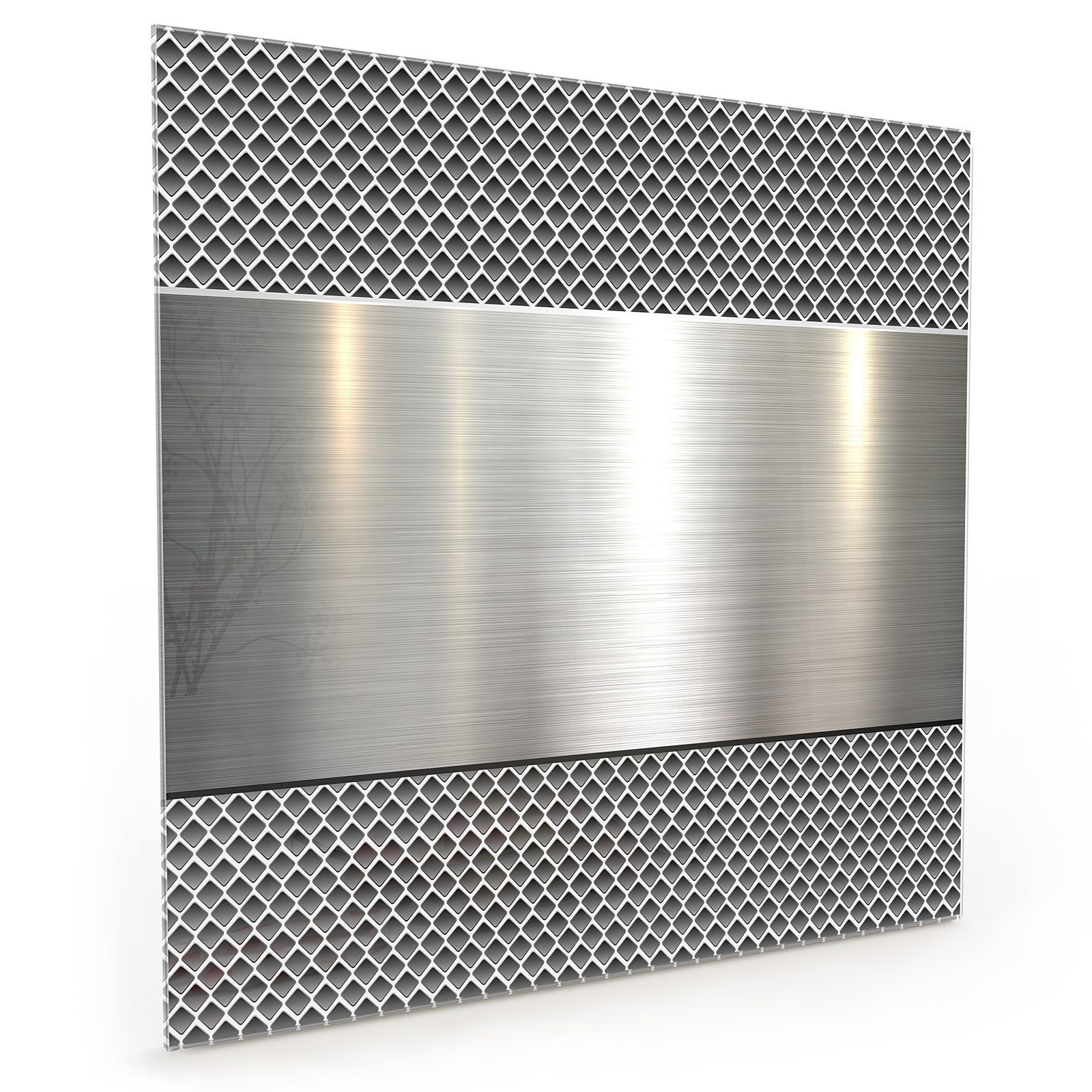 Primedeco Küchenrückwand Spritzschutz Glas Poliertes Metall