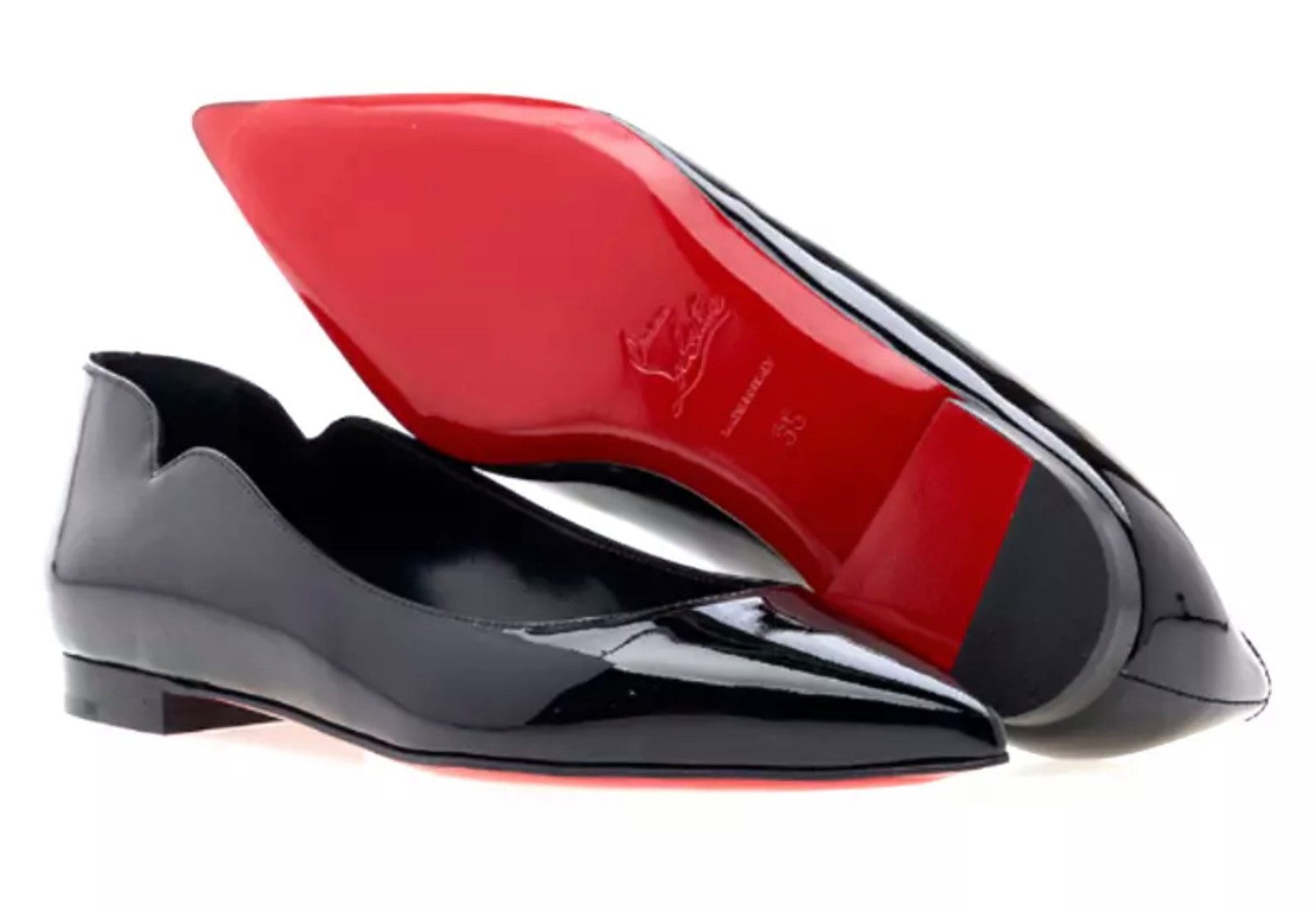 CHRISTIAN LOUBOUTIN Hot Chickita Flats Lackleder Schuhe Ballerina Hochwertiges Lackleder vom Kalb, rot lackiertem Sohle