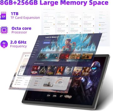 JUMPER Octa-Core-Prozessor 1920 x 1200 IPS FHD 7000 mAh, 2023 Tablet (10,5", 256 GB, Android 12, 4G LTE/5G WiFi, Leistungsstarke Konnektivität und Speichererweiterung)