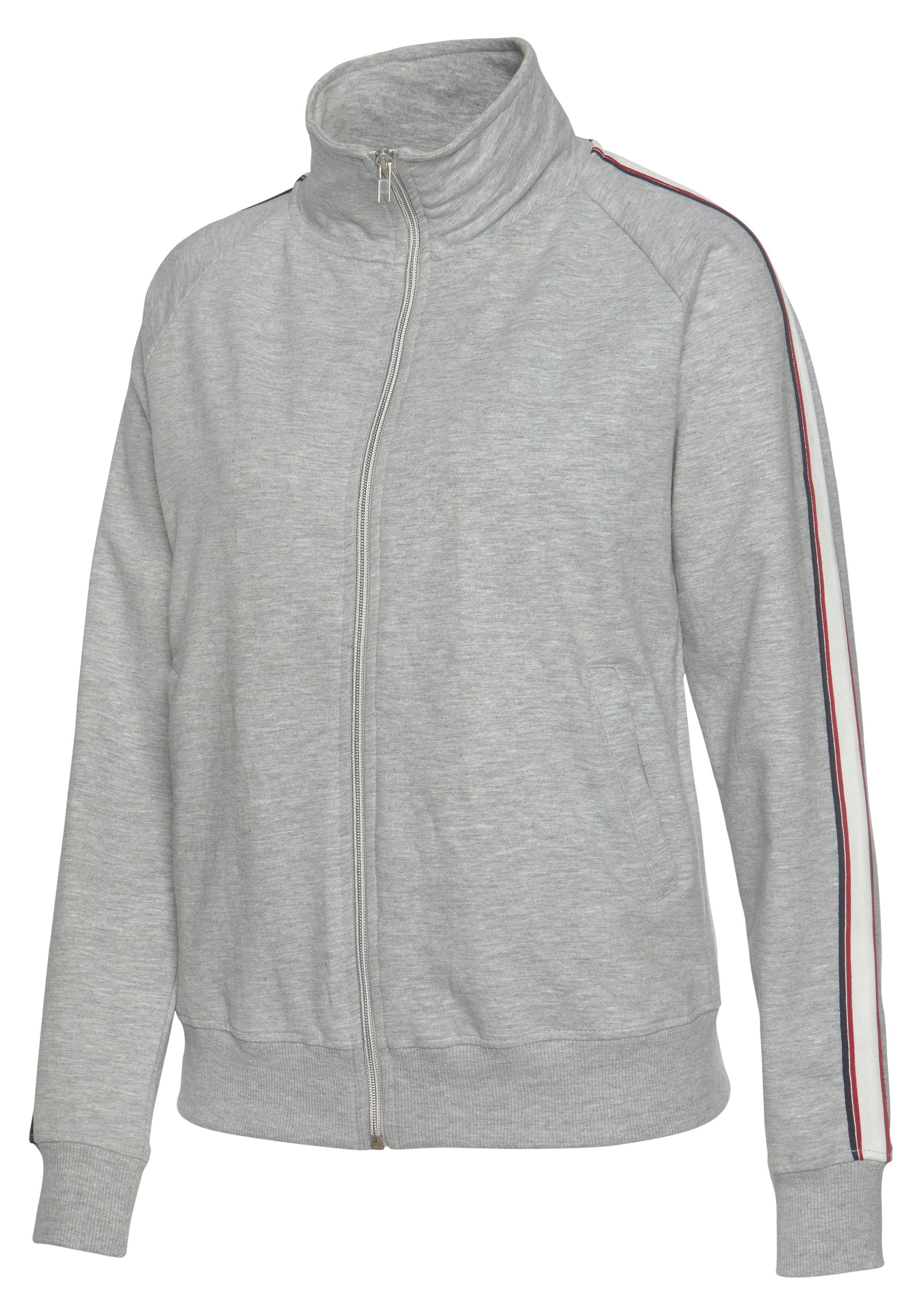 Loungewear, gestreiftem Loungeanzug Ärmeln, Sweatjacke den Tape grey-melange H.I.S an mit