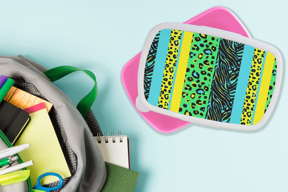 Grün, Kinder, - Lunchbox rosa Kunststoff, Kunststoff MuchoWow - Erwachsene, Brotbox Pantherdruck Mädchen, Brotdose (2-tlg), Design für Gelb - Snackbox,