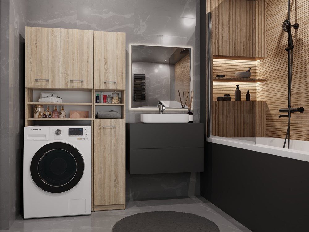 Raumhirsch Furniture Badkommode Badezimmer-Schrank-Set - Waschmaschinenschrank (Badezimmer-Set, 2-teilig) Maße 30 x 90 x 180 cm)