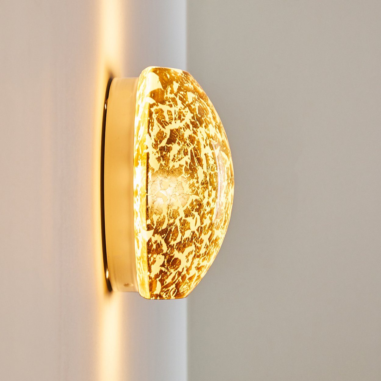 hofstein Metall/Glas Wandlampe »Sorano« mit aus Blattgold-Optik Lichteffekt Leuchtmittel, ohne Up E27, Down-Effekt, Wandleuchte Gold, mit in &