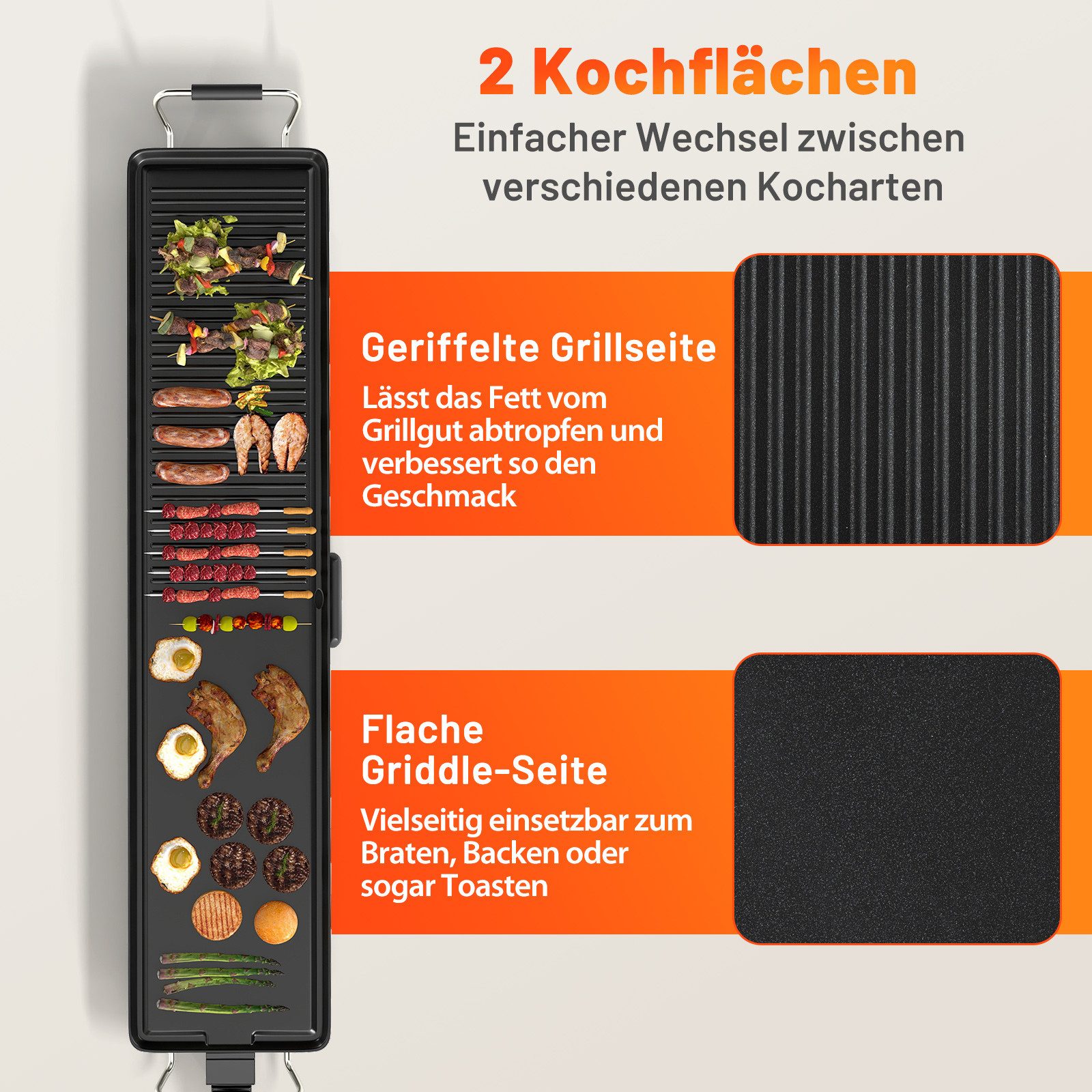 COSTWAY Warmhalteplatte, 1800W Elektrogrill mit Einstellbarer Temperatur, 90cm