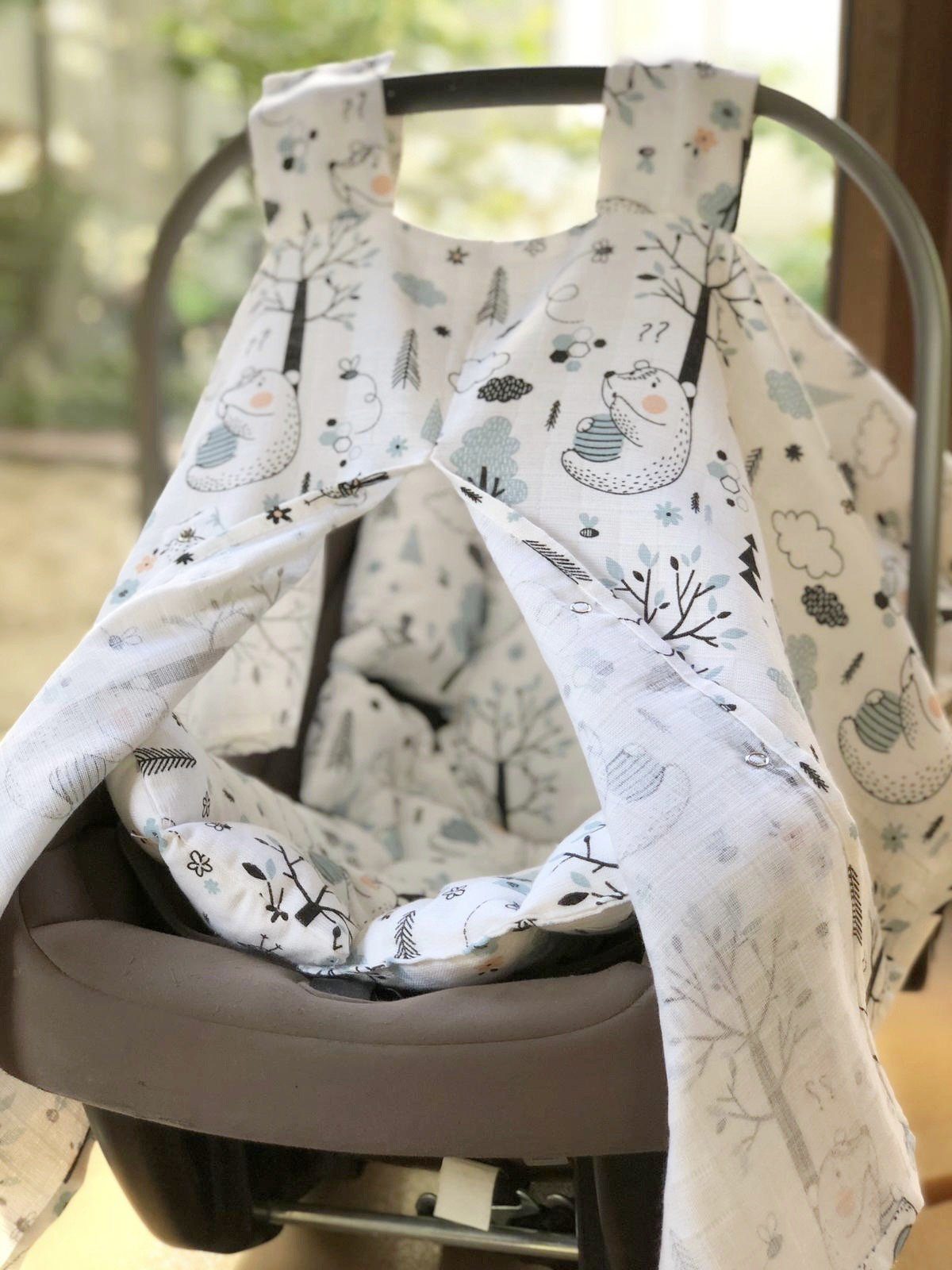 Baby Fancyroom Babyschale Babyschalen Set Sichtschutz Sitzauflage Einschlagdecke Maxi Cosi, ab: ab Geburt, (2-tlg., Sonnenschutz und kuschelige Sitzauflage), Musselin, Ersatz für Einschlagdecke Bären grün