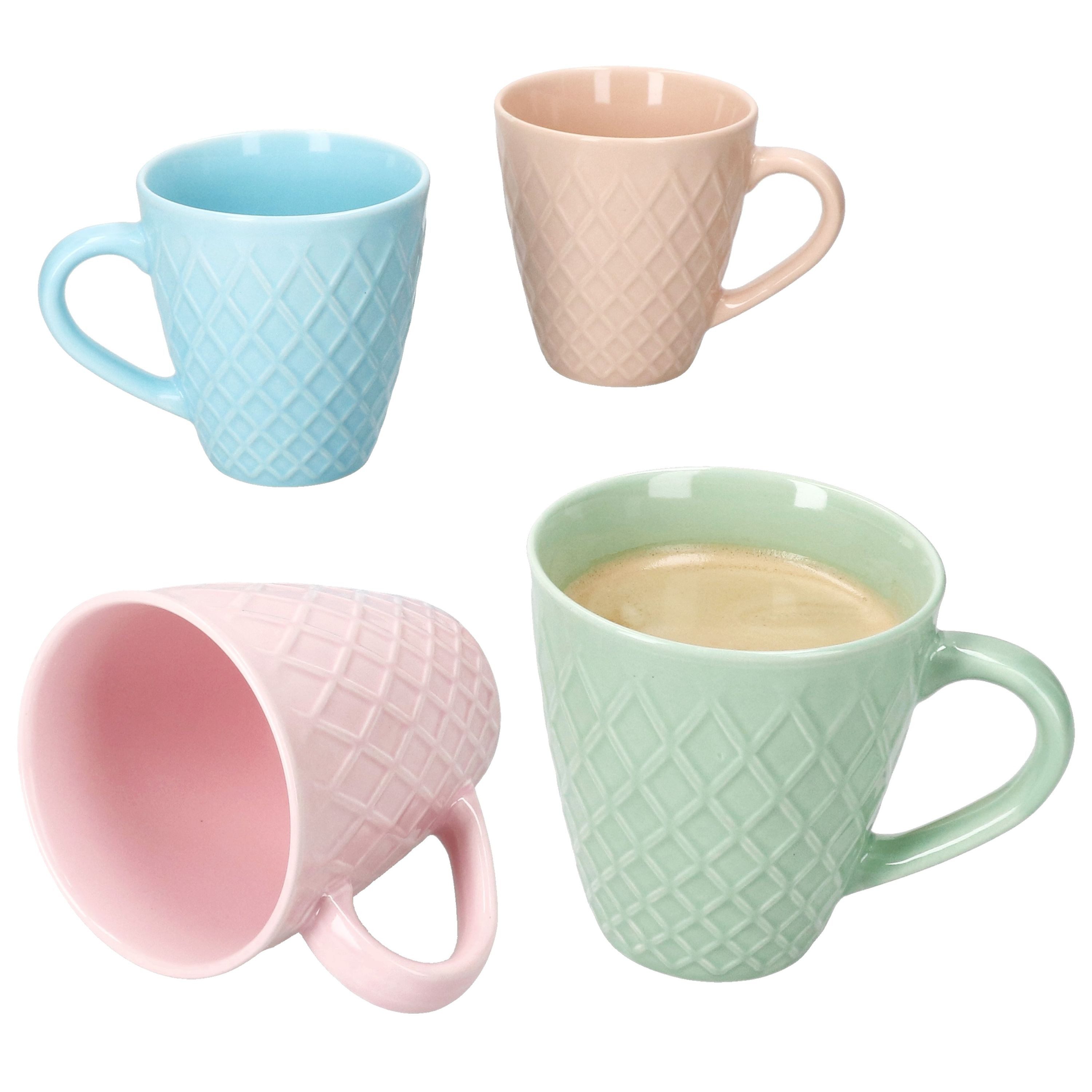 MamboCat Becher MamboCat Pastelli 4tlg Set Keramik bunt Waffel-Muster Tee-Tasse Kakao, Keramik