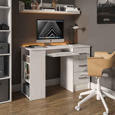 Vicco Computertisch »Schreibtisch Bürotisch Arbeitstisch Dallas weiß 3 Schubladen Computertisch«