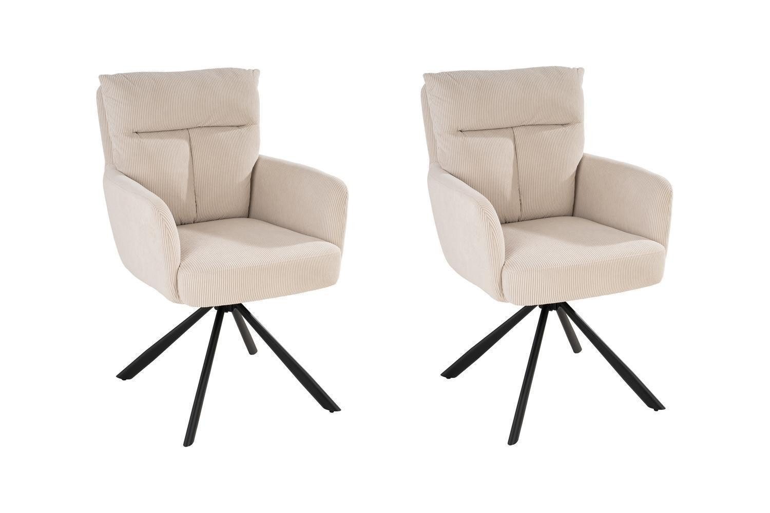 Home4You Polsterstuhl, Beige, Cordbezug, Metallgestell, (2 St), 180 Grad drehbar mit Rückholfunktion