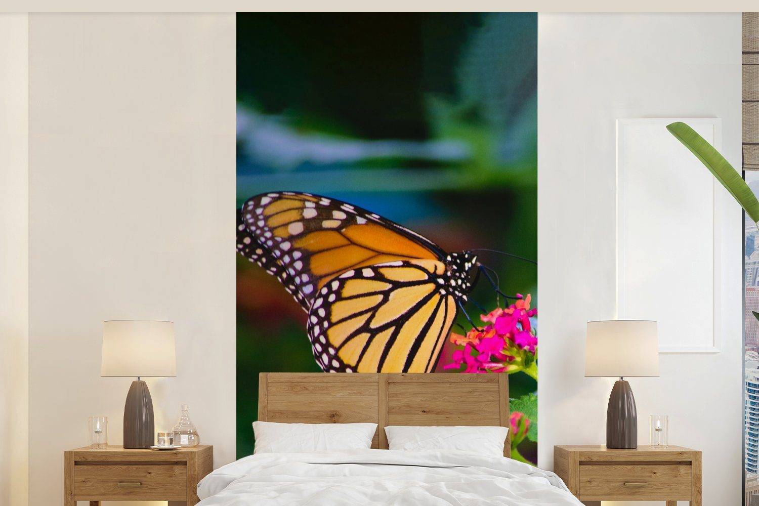 MuchoWow Fototapete Schmetterlinge - Blume - Natur, Matt, bedruckt, (2 St), Vliestapete für Wohnzimmer Schlafzimmer Küche, Fototapete