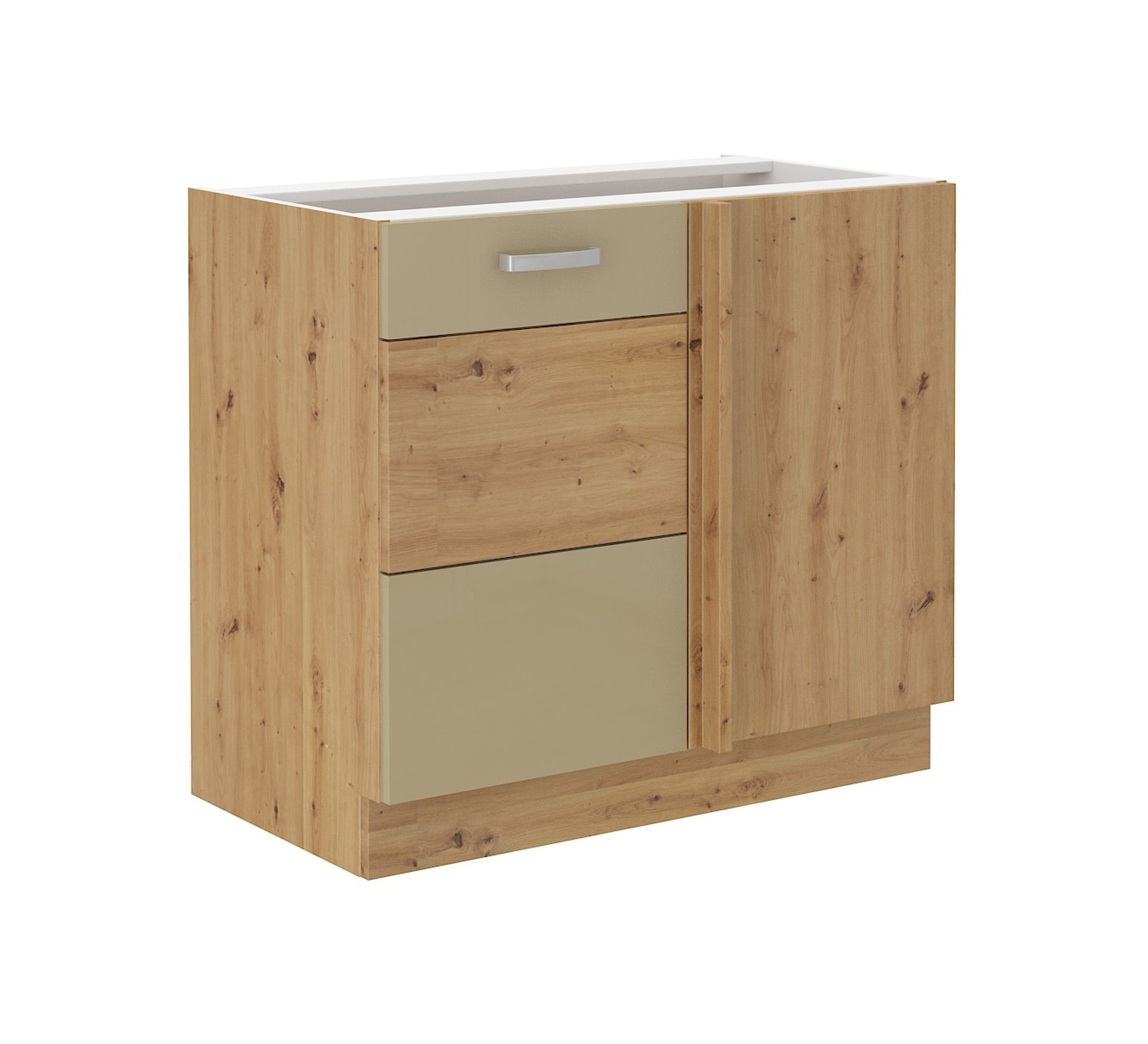 Küchen-Preisbombe Eckunterschrank 105cm Eiche Artisan Cappuccino Hochglanz Küchenzeile Küchenblock Küche