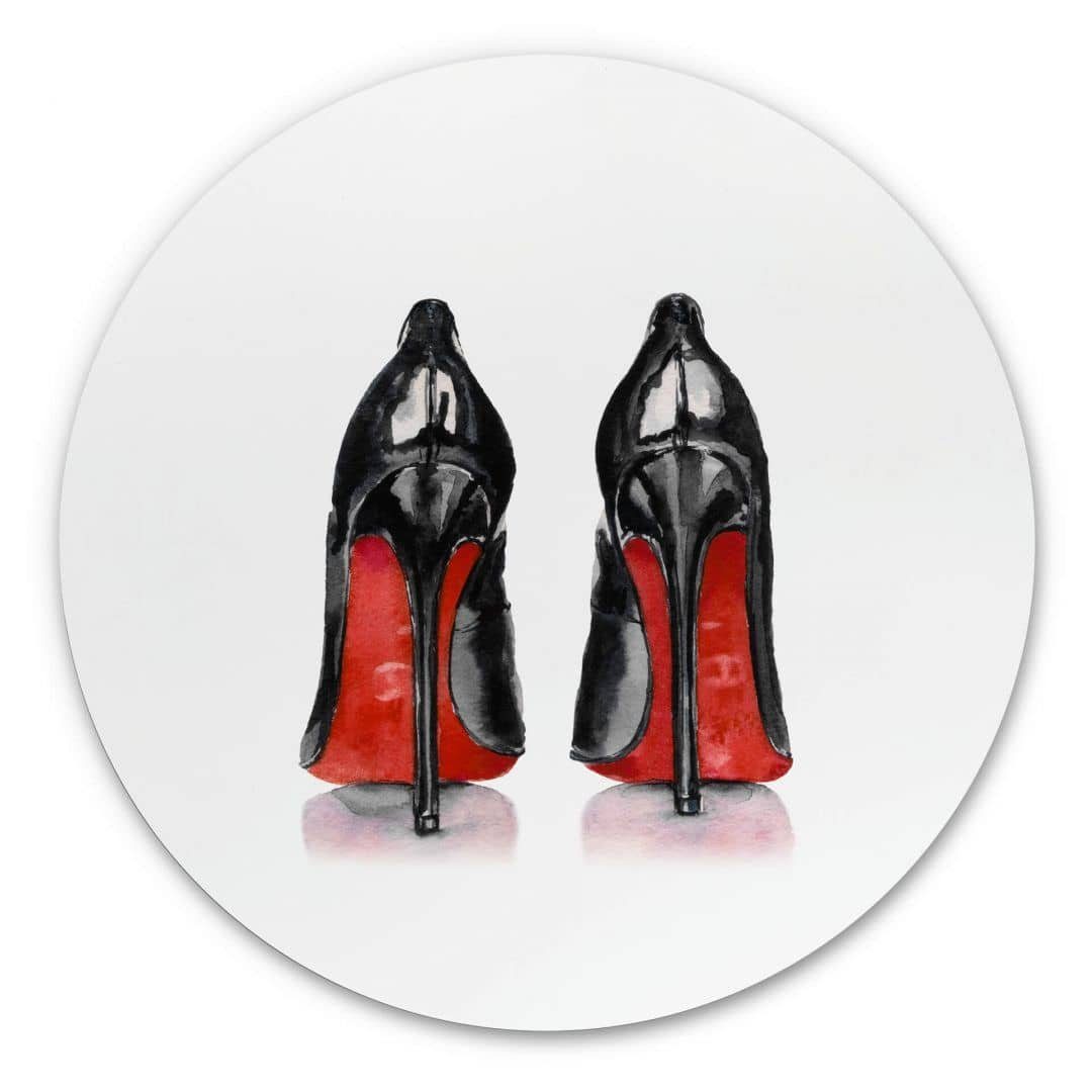 K&L Wall Art Alu-Dibond-Druck Metallbild Rund Lady Pumps Lack Rot High Heels erotische Deko, Metalloptik Wandbild Ø 45cm, Metall Wandbild fürs Wohnzimmer Metallschild inkl. Wandhalterung