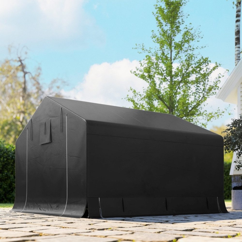 CHICFURN Gerätezelt Tragbarer Gartenschuppen Dunkelgrau, Fahrradzelt, Metallrahmen, (Packung, 1 tlg., Rolltür mit Reißverschluss für einfachen Zugang), Vielseitige Aufbewahrung für Fahrräder, Werkzeuge & Gartenmöbel