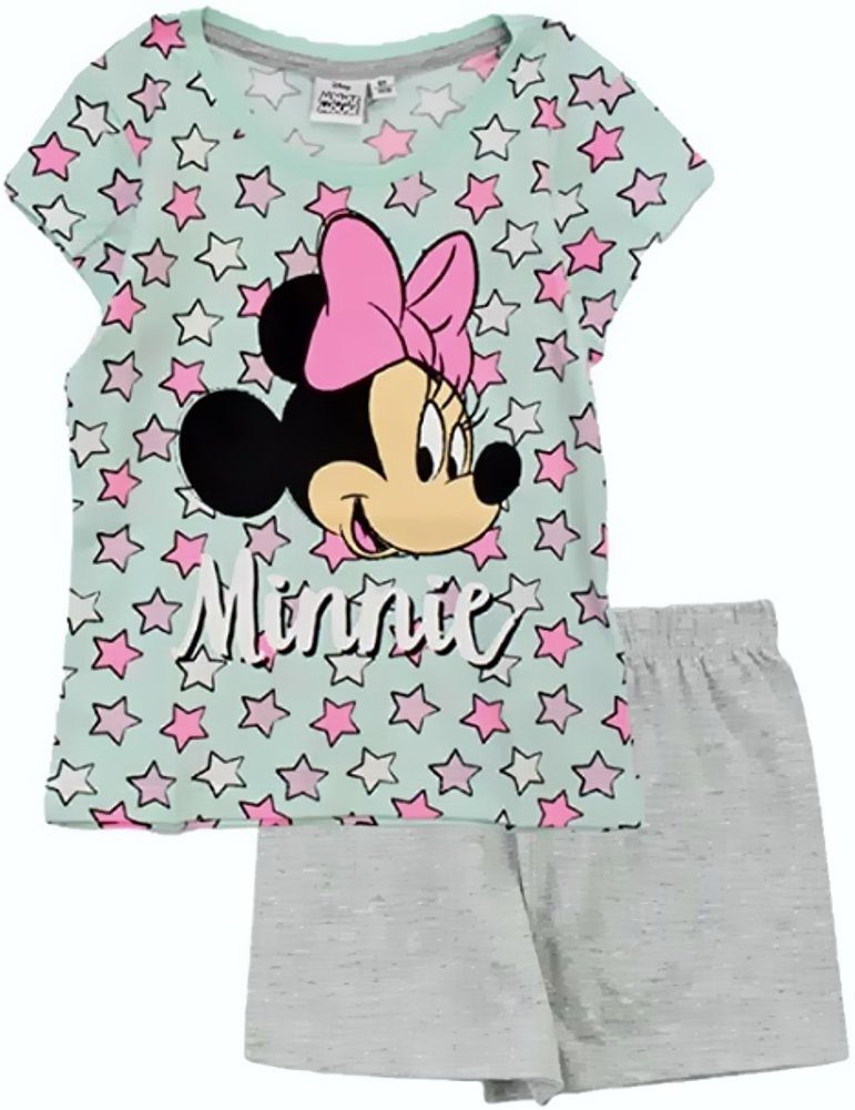 Disney Minnie Mouse Pyjama Minnie Mouse Pyjama ShortY mit Hose Pyjama kurz Mädchen Schlafanzug T-Sirt + Hose Kinderpyjama 3 4 5 6 8 Jahre 98 104 110 116 128 cm Türkis