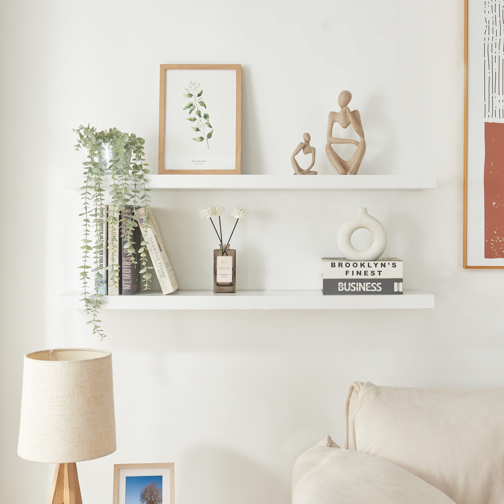 en.casa Wandregal, 2-tlg., »Stranda« 2er Set 100 x 20 x 4 cm Weiß