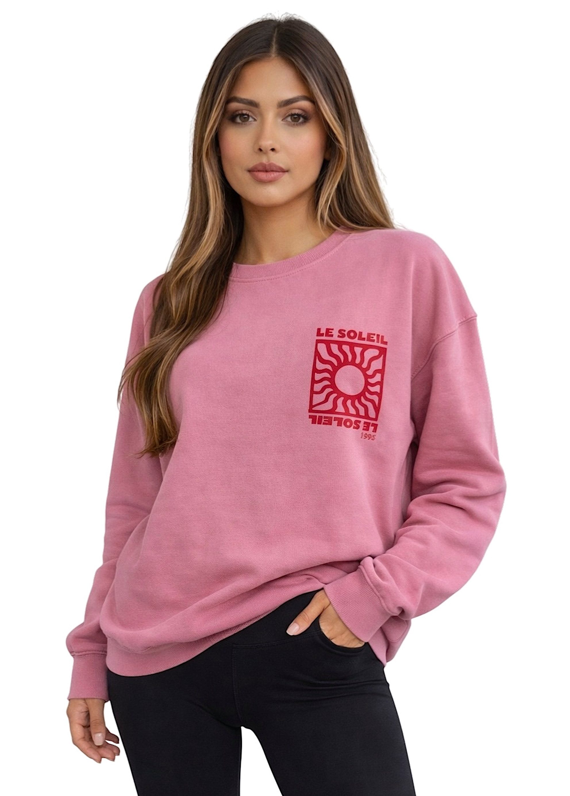 Worldclassca Longsweatshirt Worldclassca Oversized Sweatshirt "LE SOLEIL" Print Langarm Pullover Neue Kollektion - Stilvolle und gemütliche Casual Mode für Damen