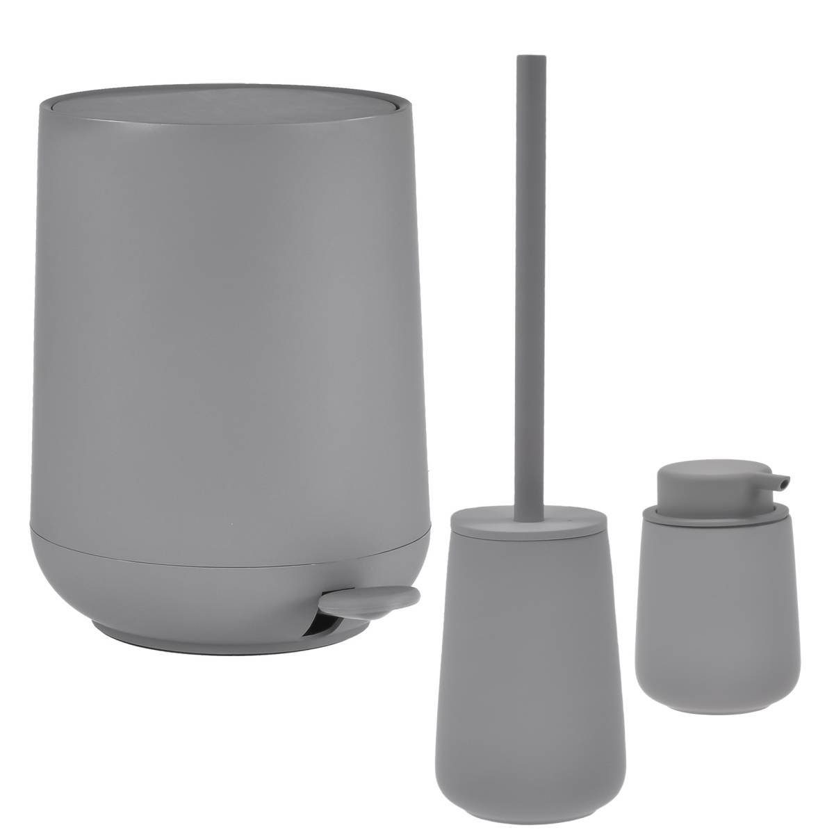 Zone Denmark Badaccessoire-Set "Nova One" matt, skandinavisch, matte Oberfläche, Spar-Set, 3 tlg., Pedaleimer 5 Liter mit Toilettenbürste und Дозаторы мыла
