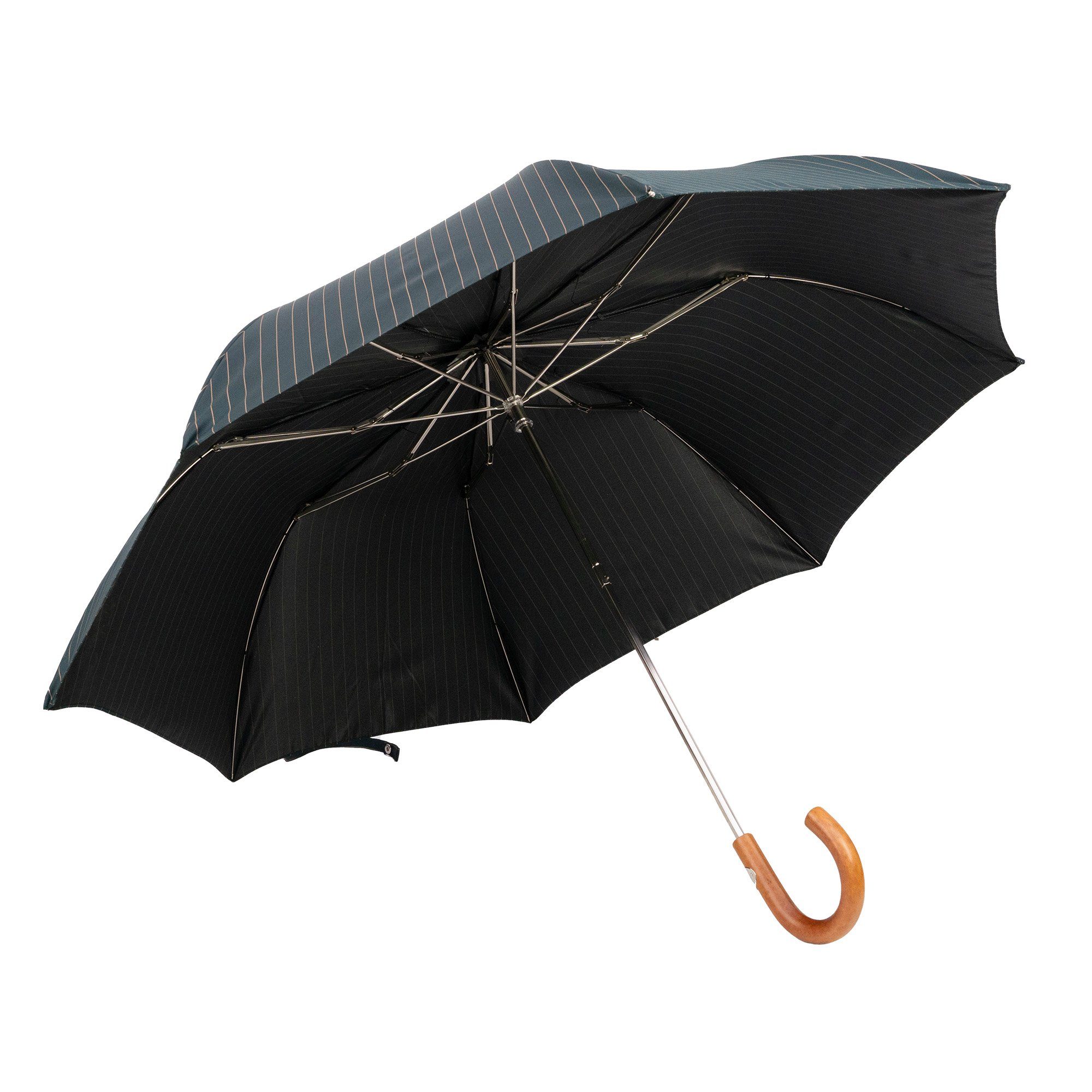 Francesco Maglia Taschenregenschirm, Luxus-Regenschirm, gestreift, Italy in Holzgriff, Grün Handmade