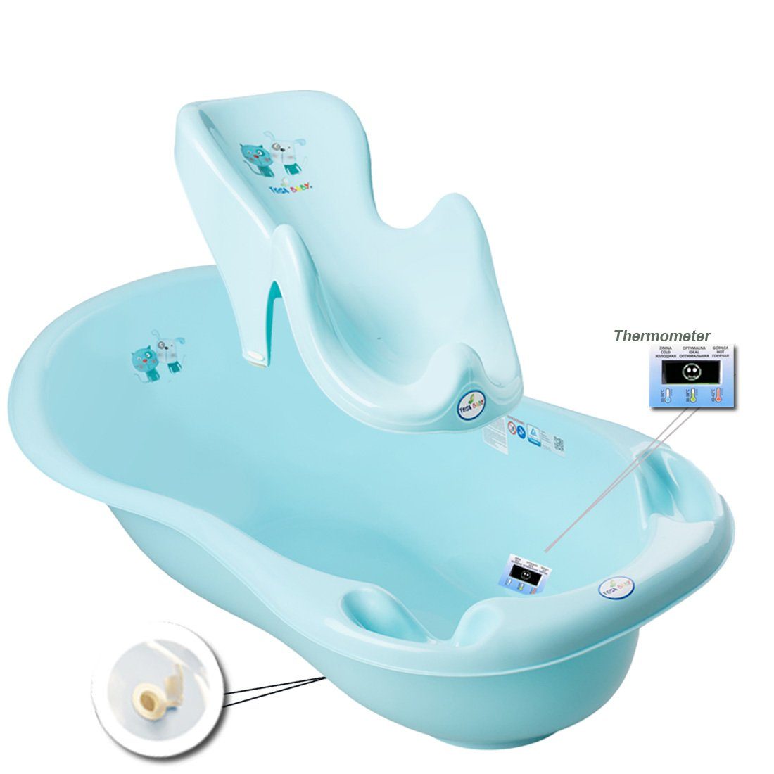 Babybadewanne Badesitz -CAT in ** Set + ** THERMOMETER (Made Blau 2-Teile mit Spar Babybadeset & Tega-Baby Babywanne(Thermometer) Babywanne Europe Pflege, DOG Set),