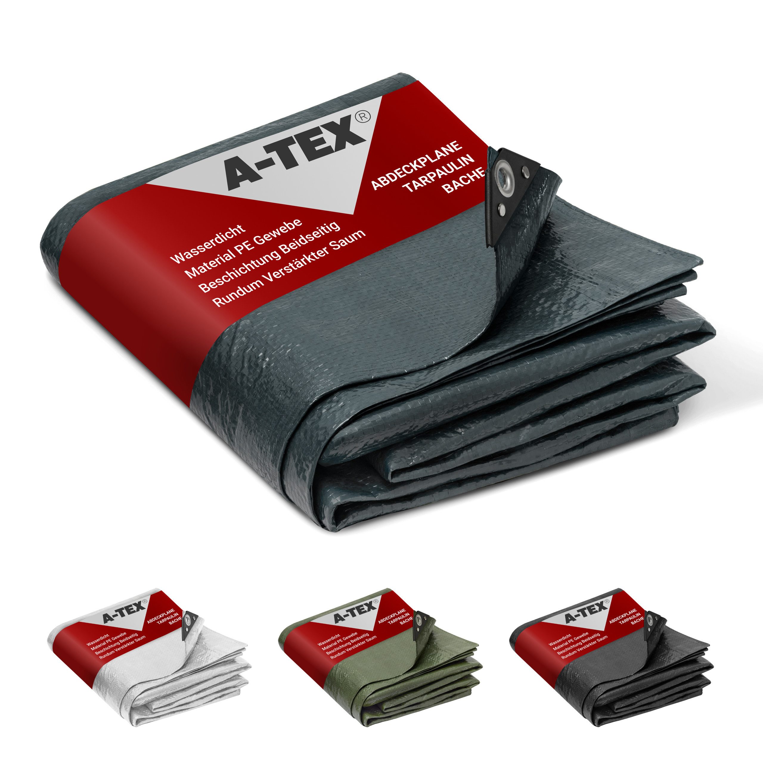 A-TEX® Schutzplane Abdeckplane Gewebeplane Plane mit Ösen 90 g/m² grau 2 x 3 m