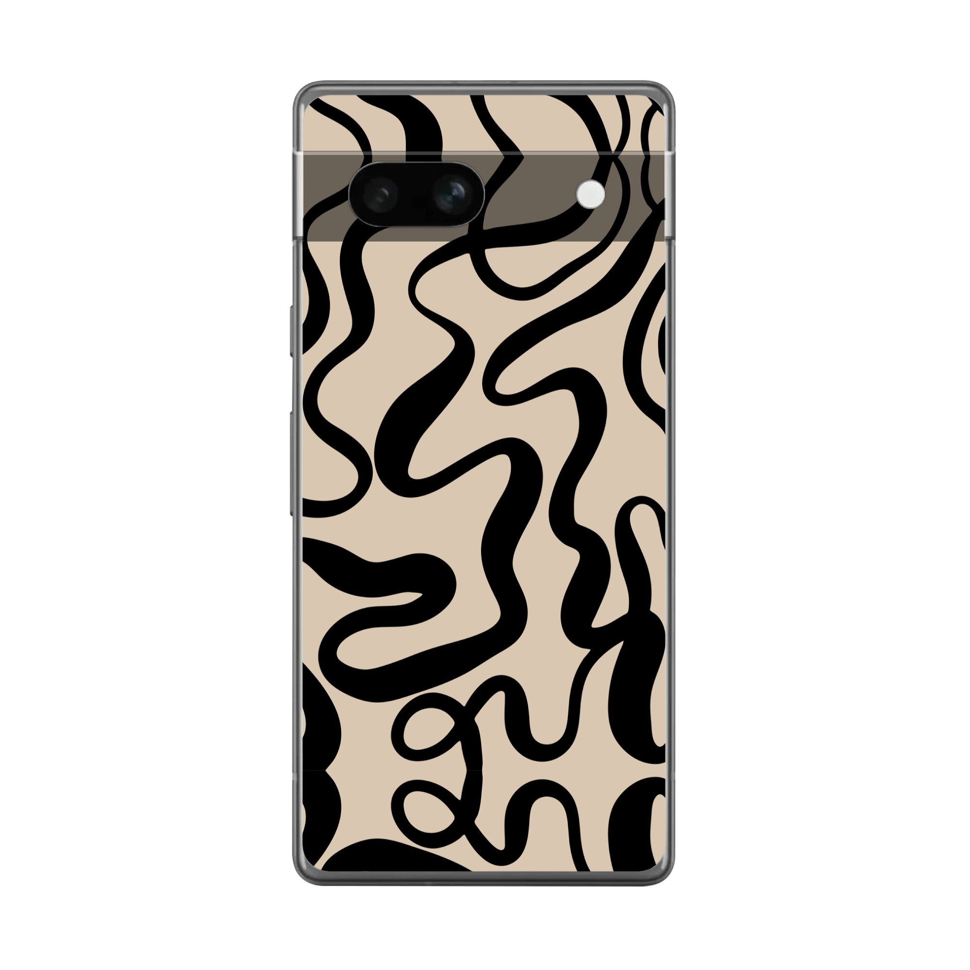 MuchoWow Handyhülle für Google Pixel 7a Linien - Schwarz - Beige - Abstrakt - Minimalistis, Handy Case, Silikon, Bumper Case Dünn
