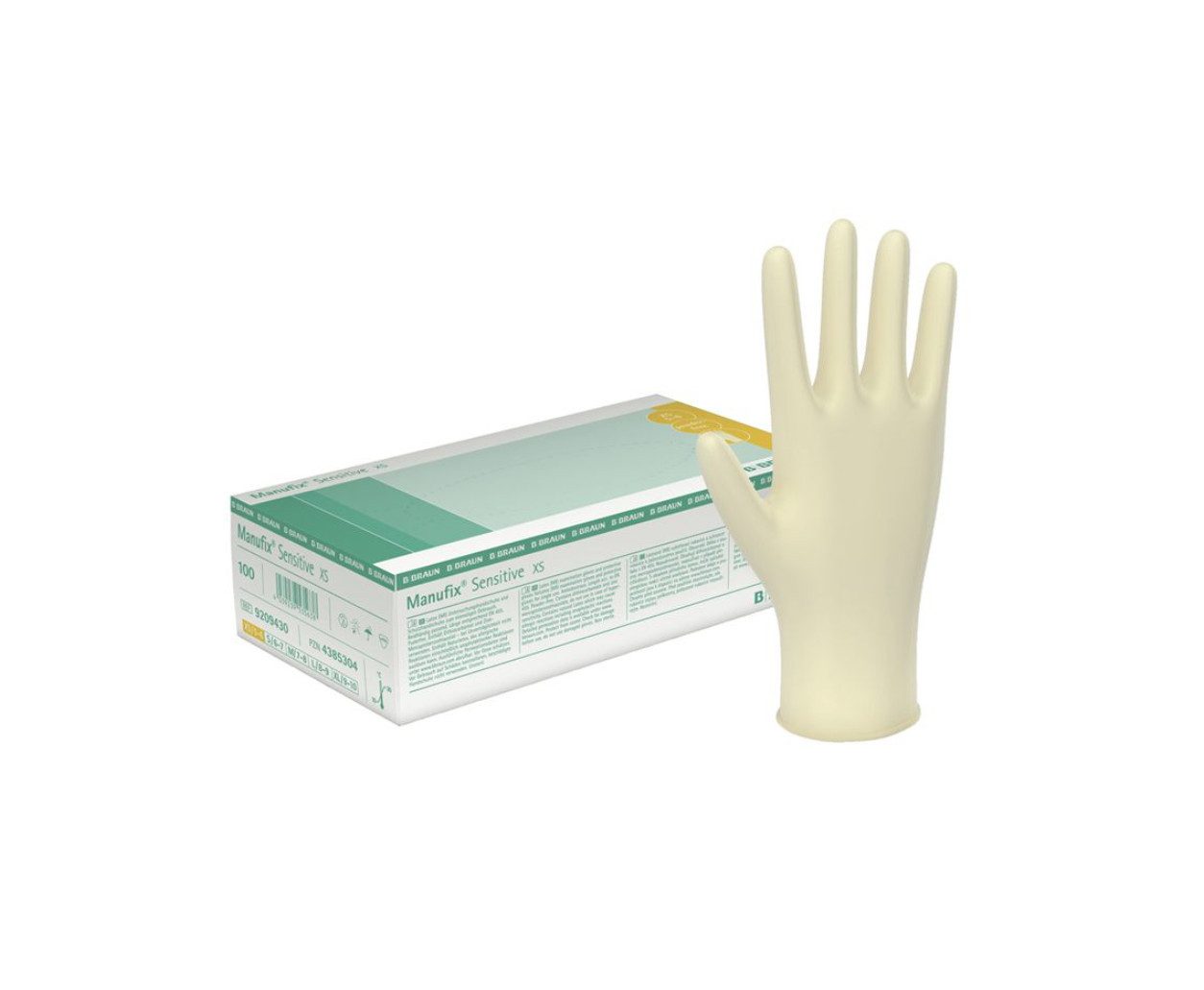 B. Braun Latexhandschuhe Manufix Sensitive U.-Handschuhe (1-St., extra klein oder extra groß) Puderfrei & hautfreundlich