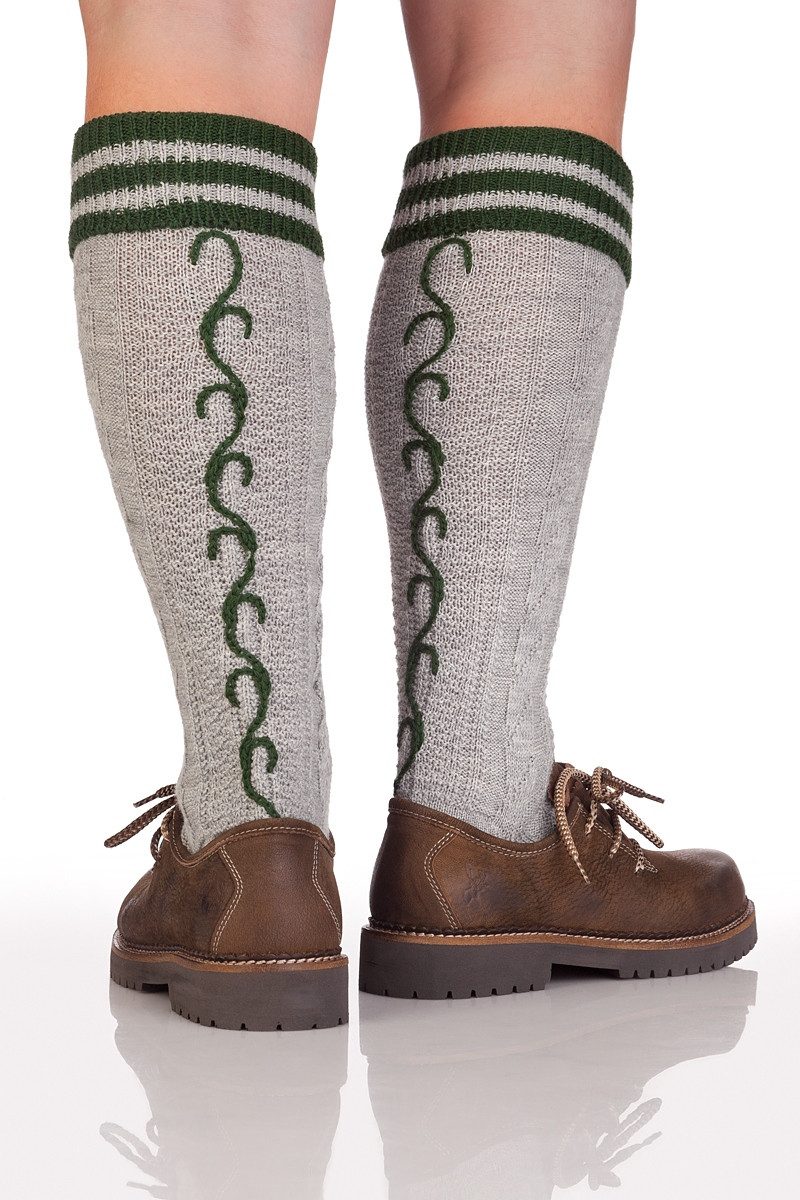 Lusana Trachtensocken Trachten Kniestrümpfe - L18995 - hellgrau, mittelbraun, natur