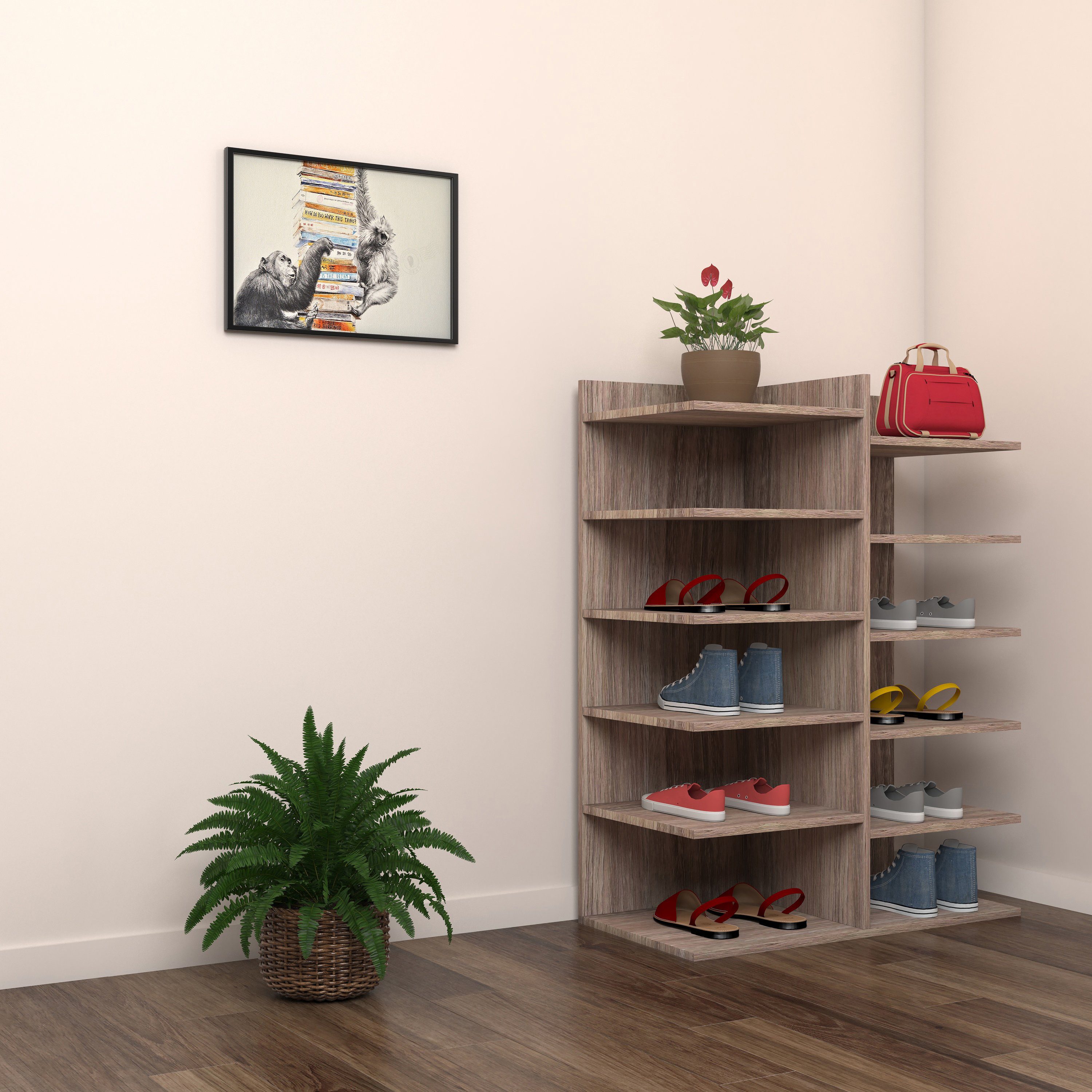 VCM Schuhschrank Schuhkommode Enosa B. 60 x H. 80 x T. 30 cm Holz, 12 Fächer, Schuhregal, Schuhkommode, Schuhablage