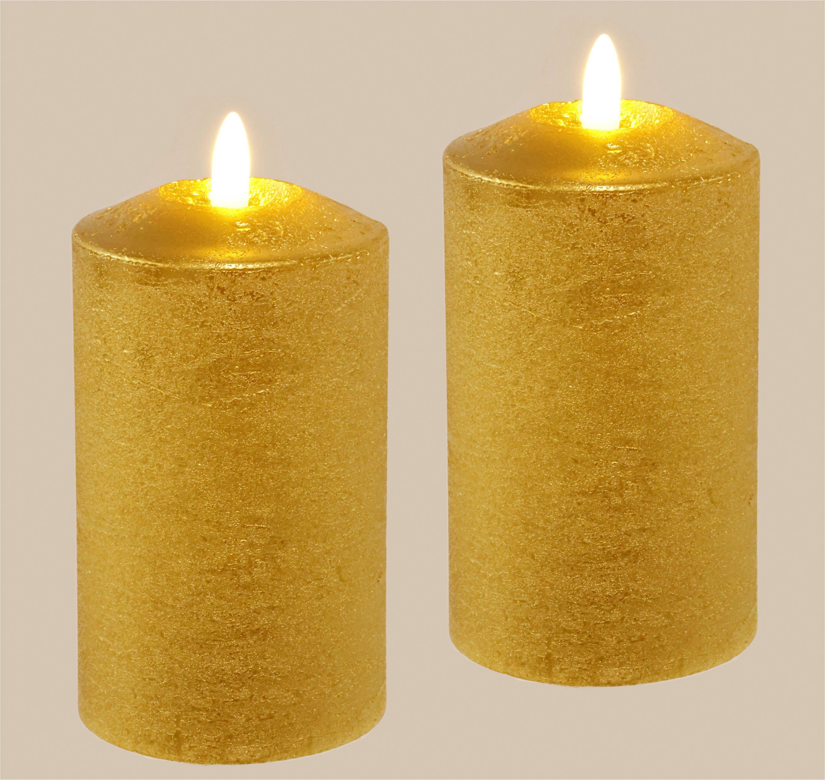 I.GE.A. LED-Kerze Batteriebetriebene LED-Kerzen aus Echtwachs, Höhe ca. 12,5 cm (Set, 2-tlg), warmweißes Stimmungslicht, Stumpenkerze für den Adventskranz