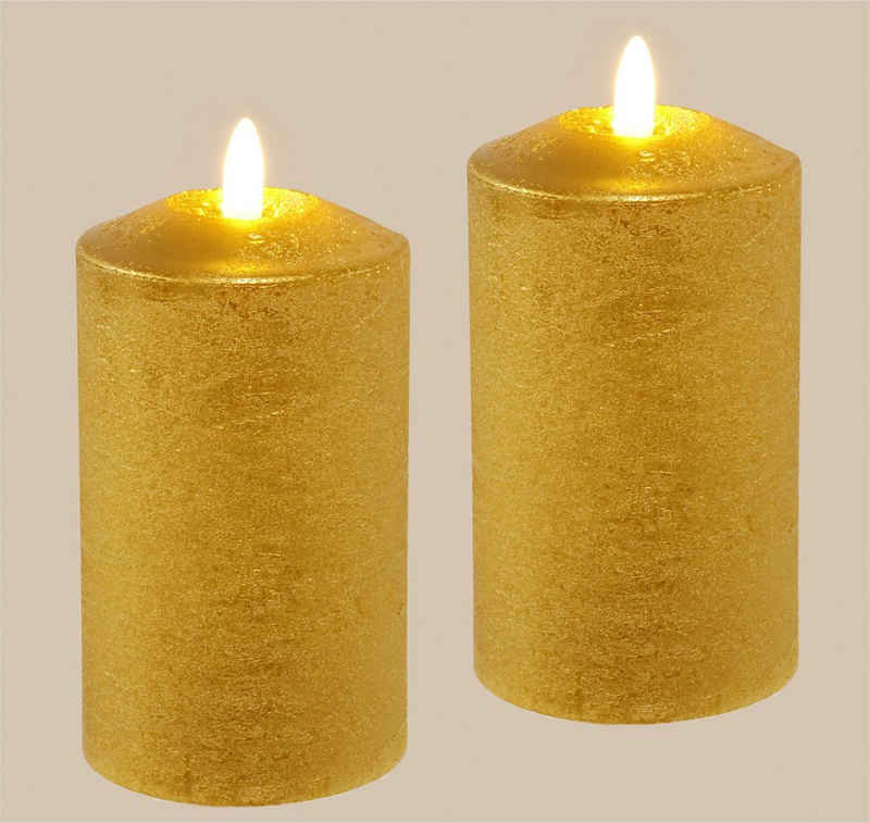 I.GE.A. LED-Kerze Batteriebetriebene LED-Kerzen aus Echtwachs, Höhe ca. 12,5 cm (Set, 2-tlg), warmweißes Stimmungslicht, Stumpenkerze für den Adventskranz