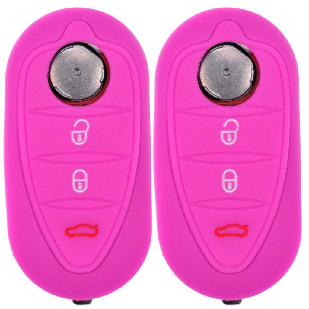 mt-key Schlüsseltasche 2x Autoschlüssel Silikon Schutzhülle im 2er-Set, für ALFA Romeo Mito Giulietta 940 4C ab 2008 3 Tasten Klappschlüssel Pink
