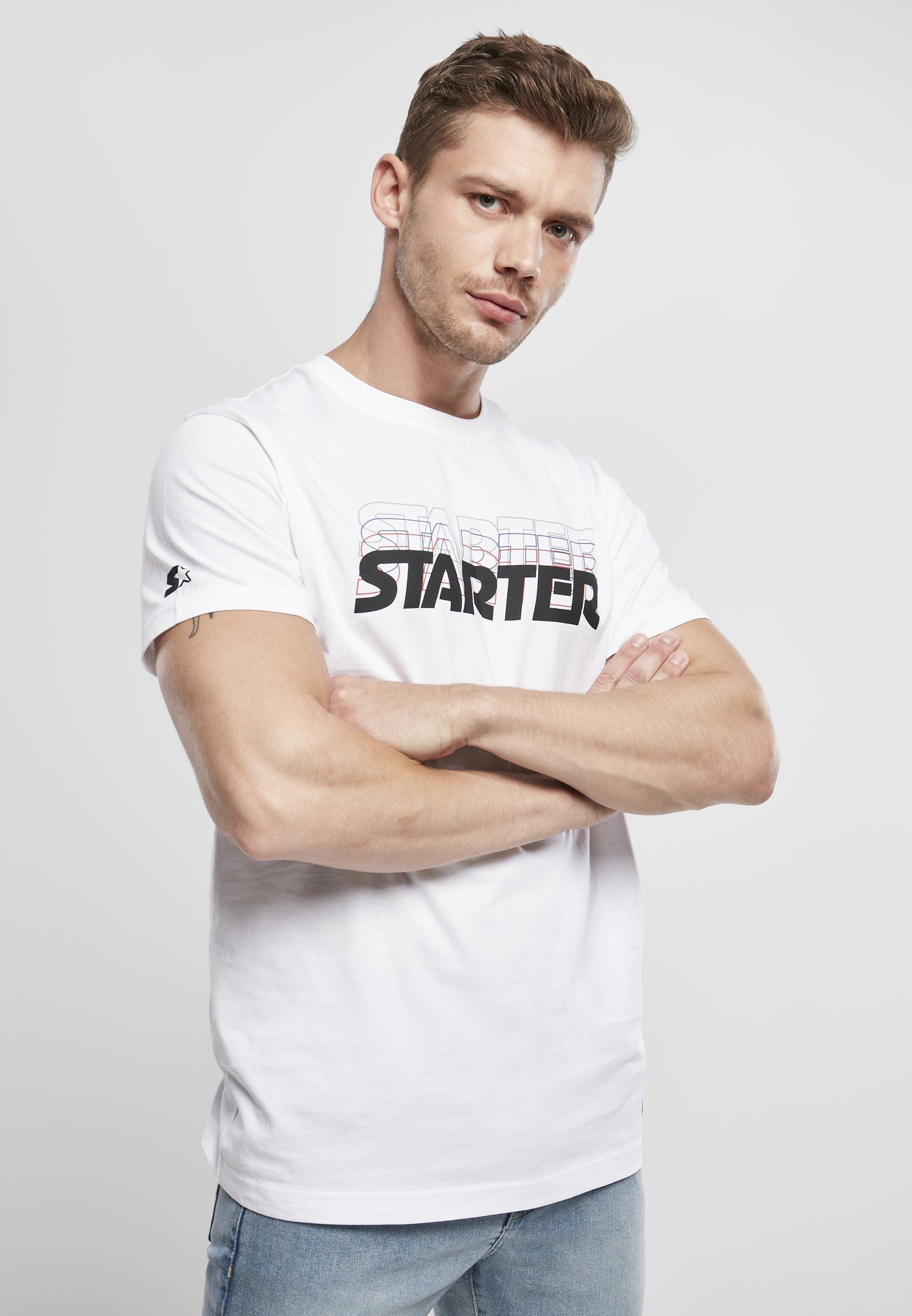 Starter T-Shirt Herren Starter Multilogo Jersey (1-tlg) white/cityred