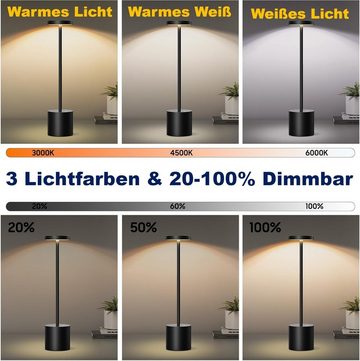 Bedee LED Tischleuchte Tischlampe Kabellos Dimmbar LED Akku Tischleuchte, 2Stück 1800mAh Akku Tischleuchte Dimmbar, 3 Farbtemperatur, LED fest integriert, Warmweiß, Nachttischlampe Geeignet für Indoor Outdoor Esszimmer Bar Terrasse