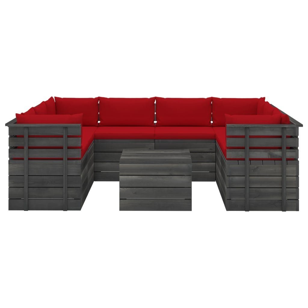 Kissen vidaXL Paletten (9-tlg) mit Garten-Sofagarnitur Rot Gartenlounge-Set aus Kiefernholz, 9-tlg.