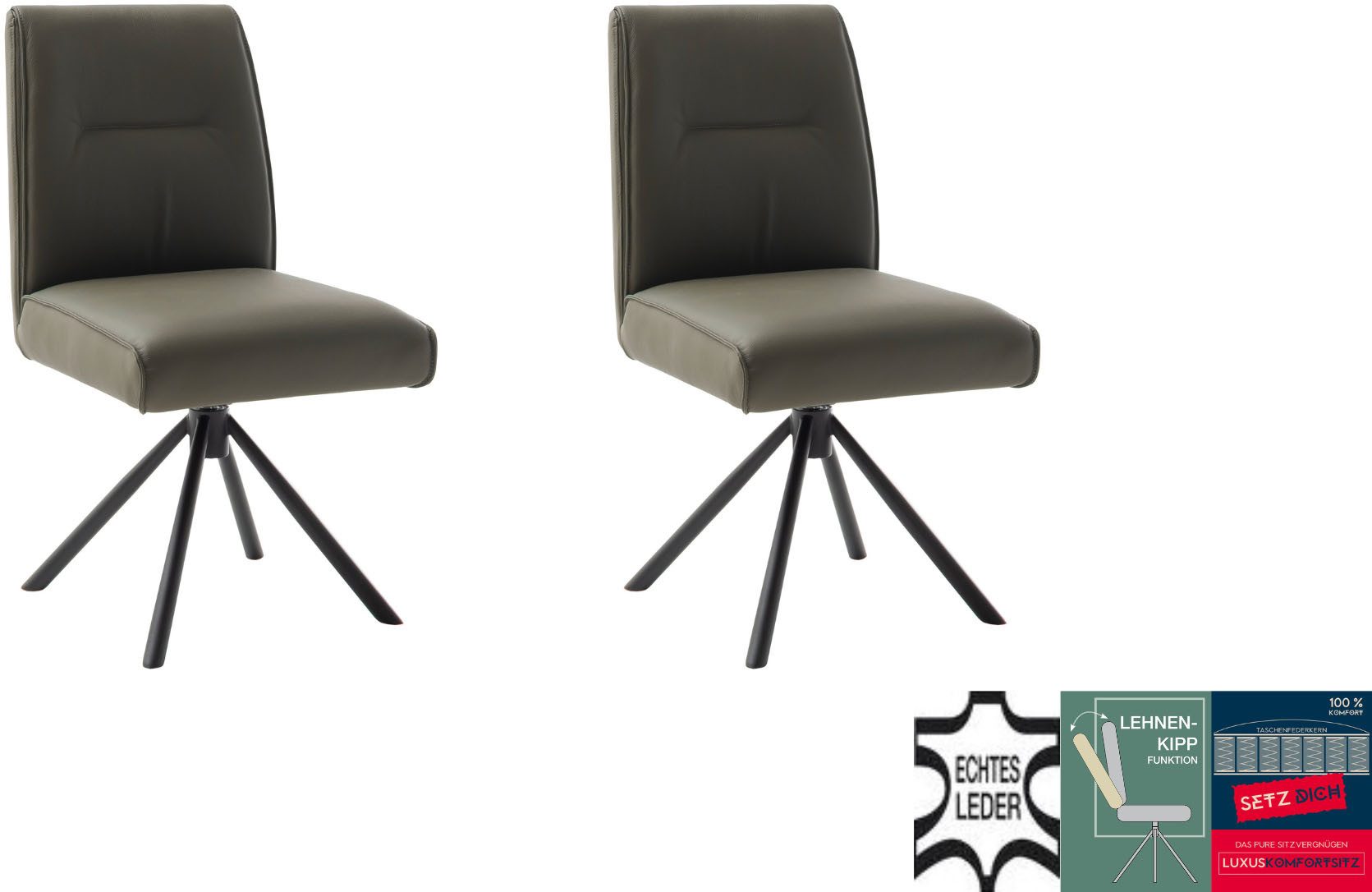 MCA furniture 4-Fußstuhl DELANE Esszimmerstuhl (2er Set) - Stuhl (Set, 2 St), Taschenfederkern, Lehnenkippfunktion, beweglicher Rücken, 360° drehbar
