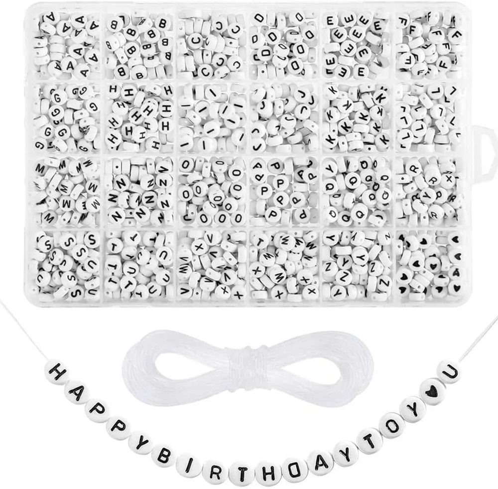 Flintry Kreativset 1200er-Set Buchstabenperlen für Armbänder, runde Buchstabenperlen, Alphabet-Perlen-Set, Bastelset mit Buchstabenperlen für Armbänder