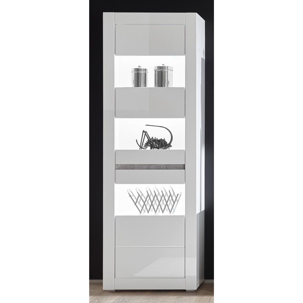 Griffmulden TV-Lösung 5-tlg), 231x198x42cm Wohnzimmer-Set Betonoptik Beleuchtung (Mega-Spar-Set, Lomadox weiß COGO-61,