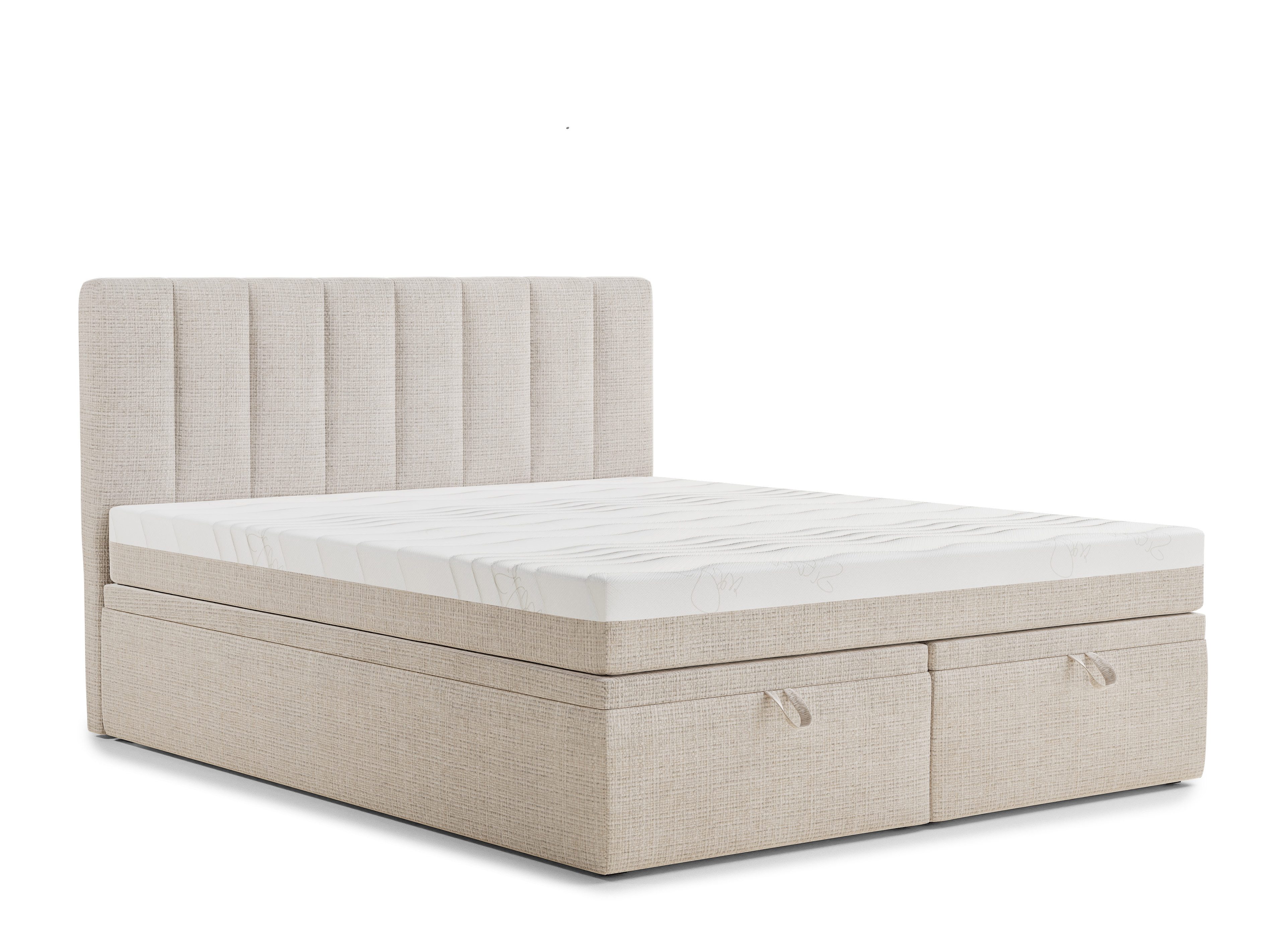 Maison de Rêve Boxbett Lovage M mit Bettkasten (Boxbett mit Matratze mit Stauraum und Kopfteil), Boxspringbett mit Matratzen H3, Doppelbett mit Stauraum, Kopfteil