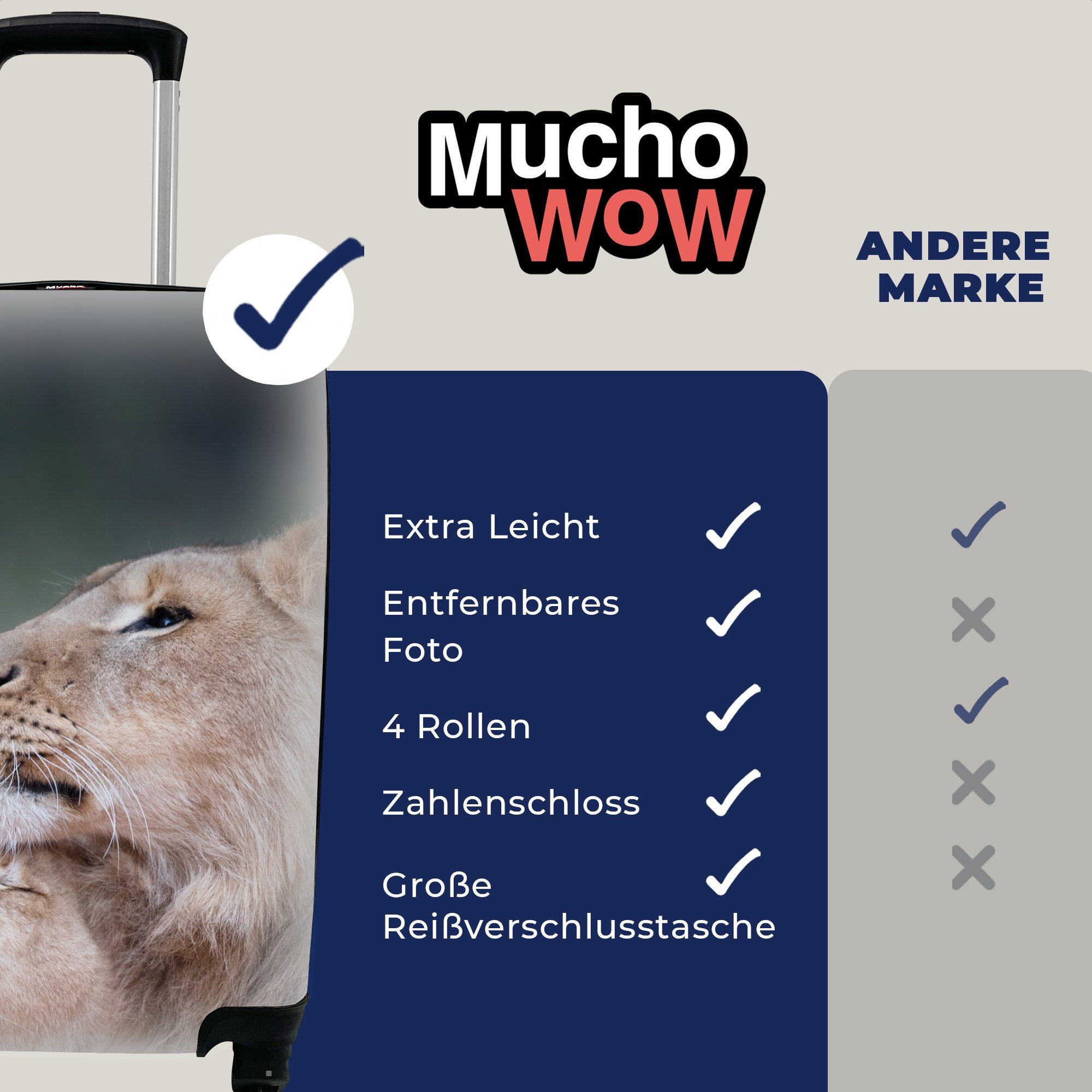 MuchoWow Löwe Trolley, Ferien, Reisetasche Big - 4 für mit Five, Wilde Tiere rollen, Handgepäckkoffer Rollen, Reisekoffer - Handgepäck