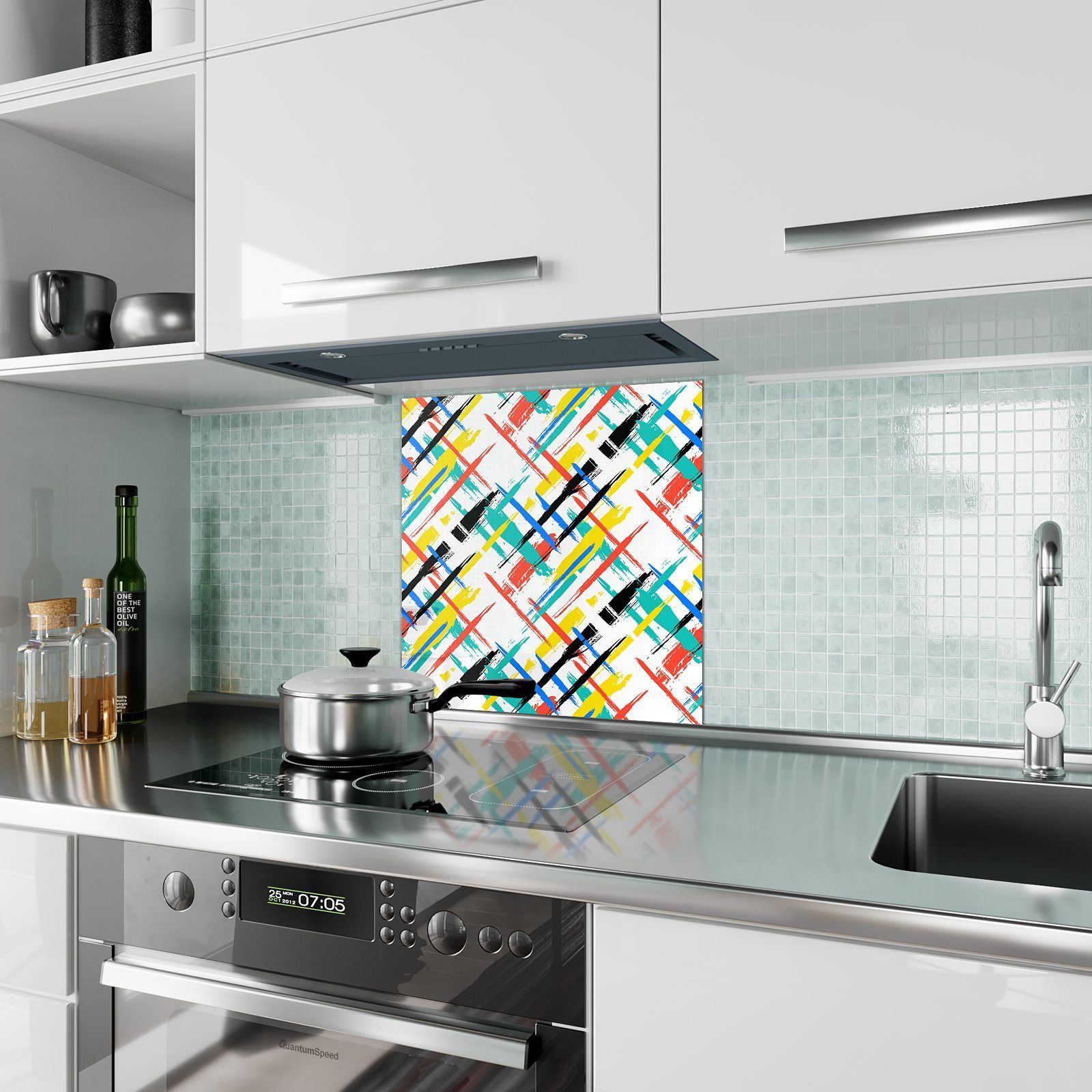 Primedeco Küchenrückwand Küchenrückwand Streifen Spritzschutz Motiv Glas Bunte mit