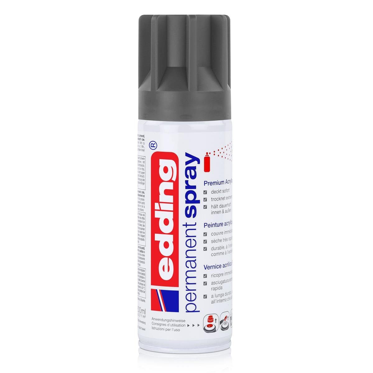 edding Sprühfarbe edding Permanent Spray anthrazit 200 ml Premium Acryllack