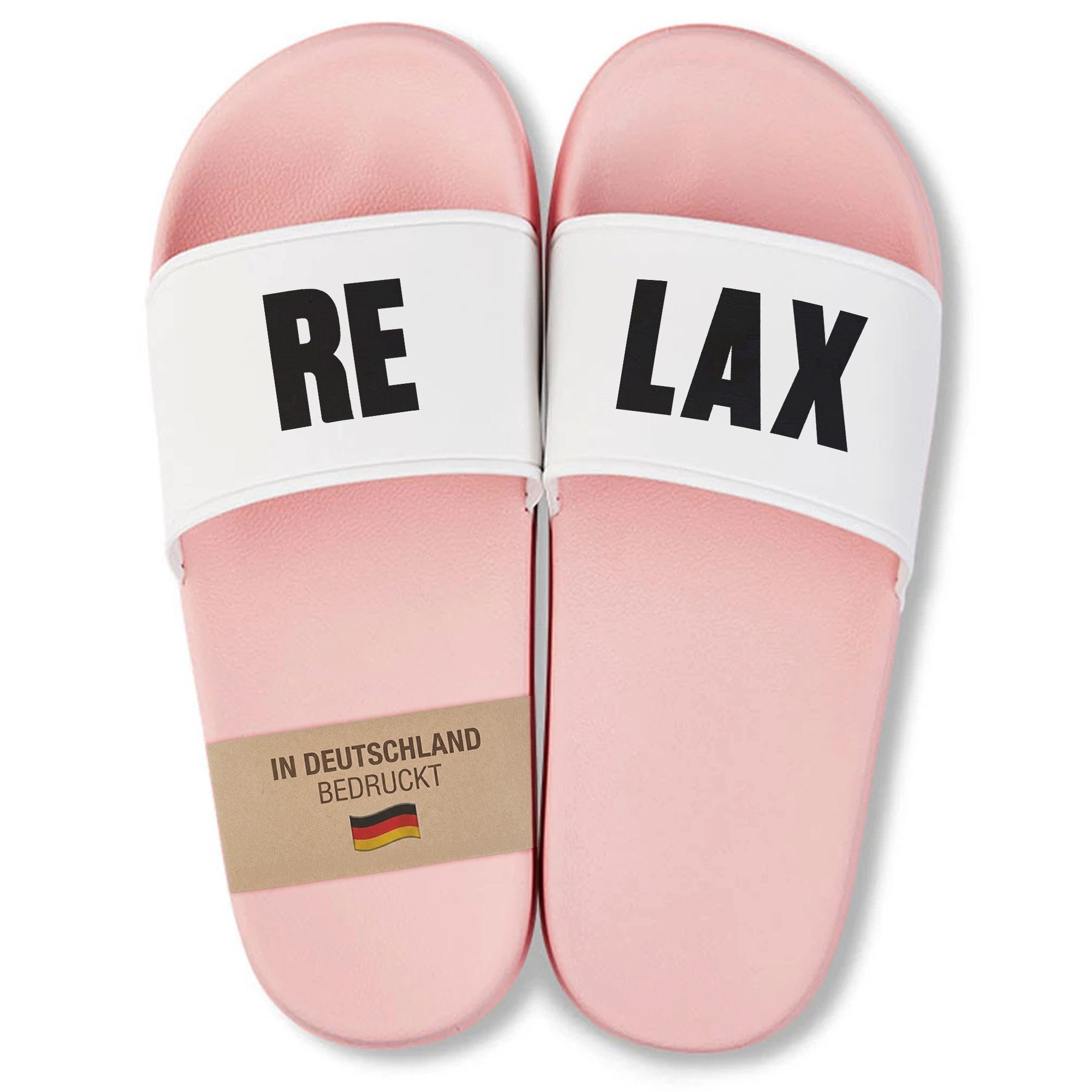 22Feels Damen Badelatschen Pink Weiß Wellness Geschenk Sommer Urlaub Relax Badepantolette IN DEUTSCHLAND BEDRUCKT