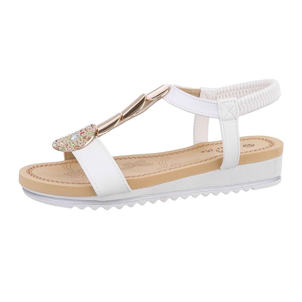 Ital-Design Damen Freizeit Riemchensandalette (86016982) Keilabsatz/Wedge Keilsandaletten in Weiß