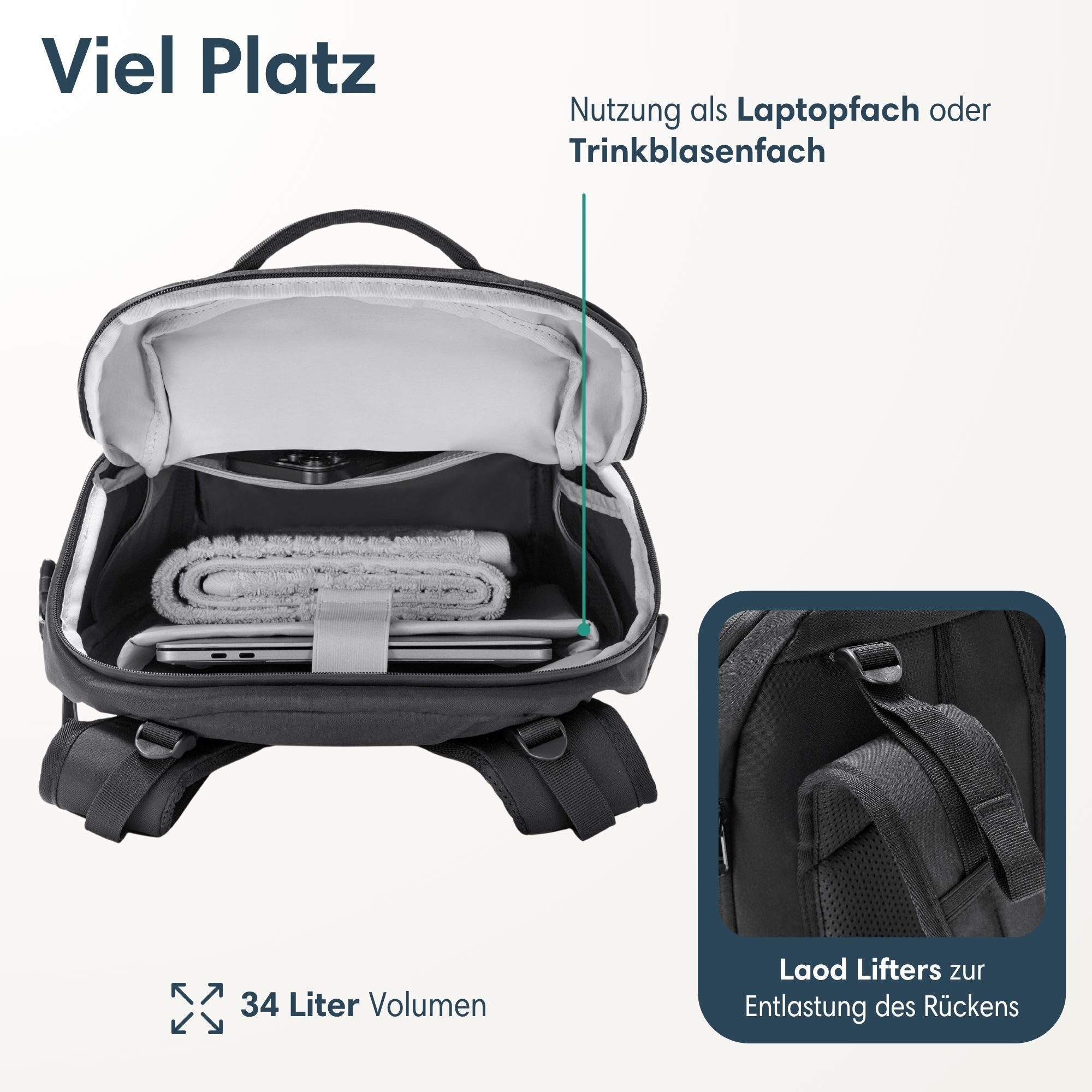 LARKSON Wanderrucksack Klint Large Rucksack 34 L mit Trinkblasenöffnung (1-tlg), Outdoorrucksack für Radfahren, Bergsteigen, Wandern, Camping