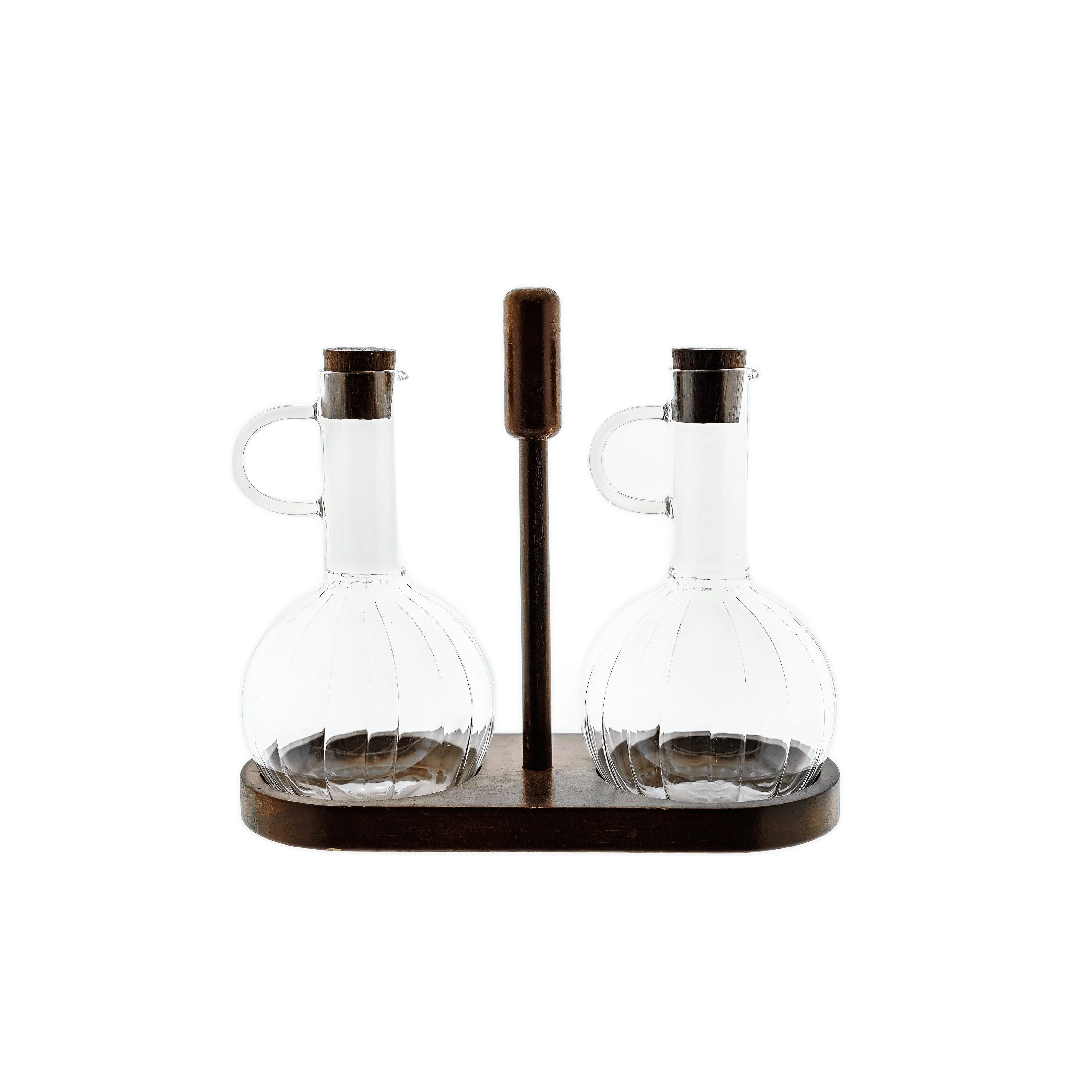 Almina Ölspender Luana Con Due Öl & Essig Set - 2 Glasflaschen 350 ml mit Holzständer, (1-tlg)
