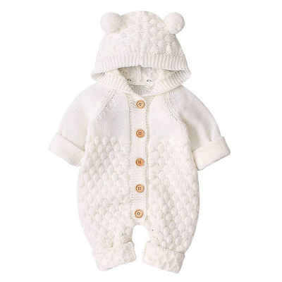 HYTIREBY Strampler Baby-Ohr-Strick Overall mit Kapuze Winter Warmer