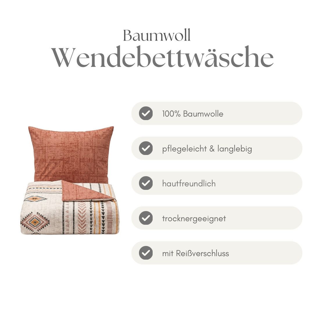 COFI 1453 Bettwäsche aus 100% Baumwolle mit Reißverschluss, Renforcé, 2 teilig, Renforcé, Wendebettwäsche mit Reißverschluss, Bohomuster – Bild 4 von 5